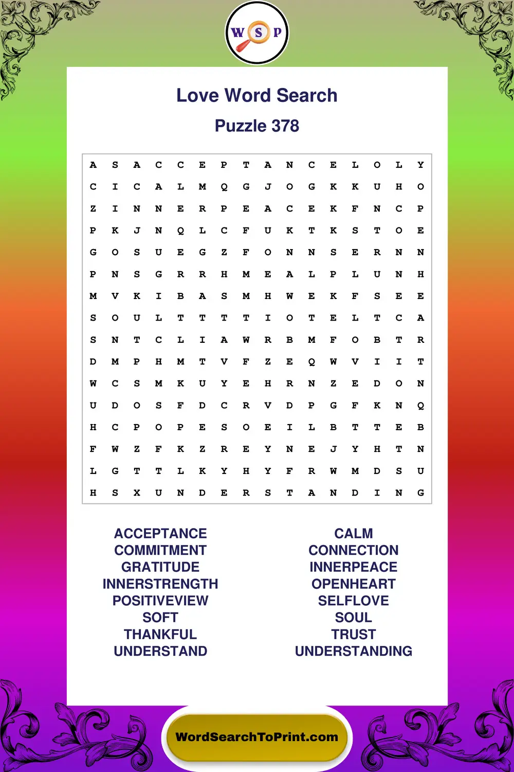 Love Word Search Puzzle 378