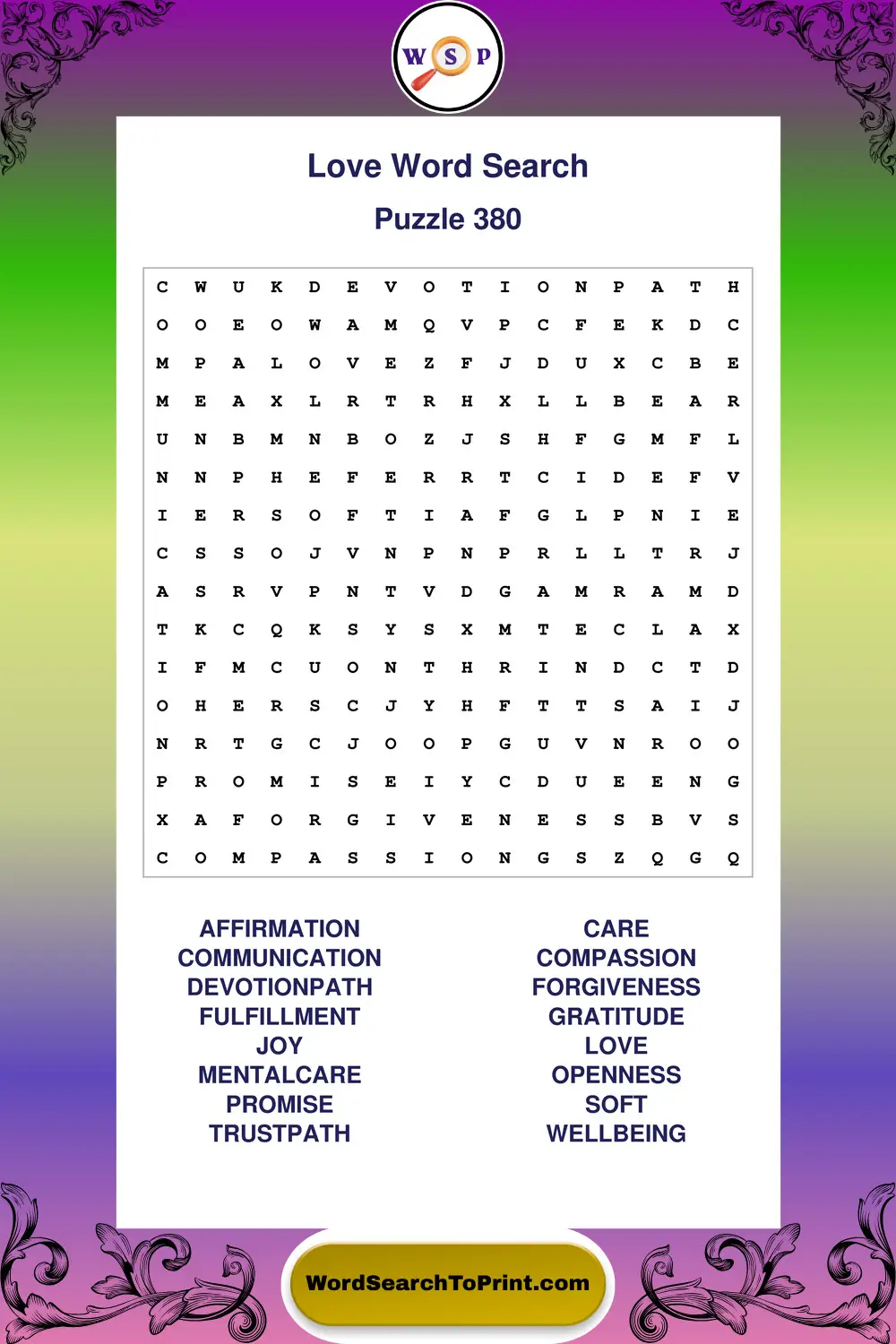 Love Word Search Puzzle 380