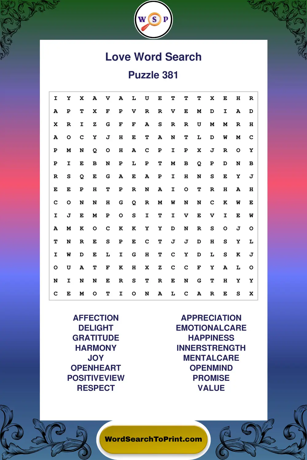 Love Word Search Puzzle 381