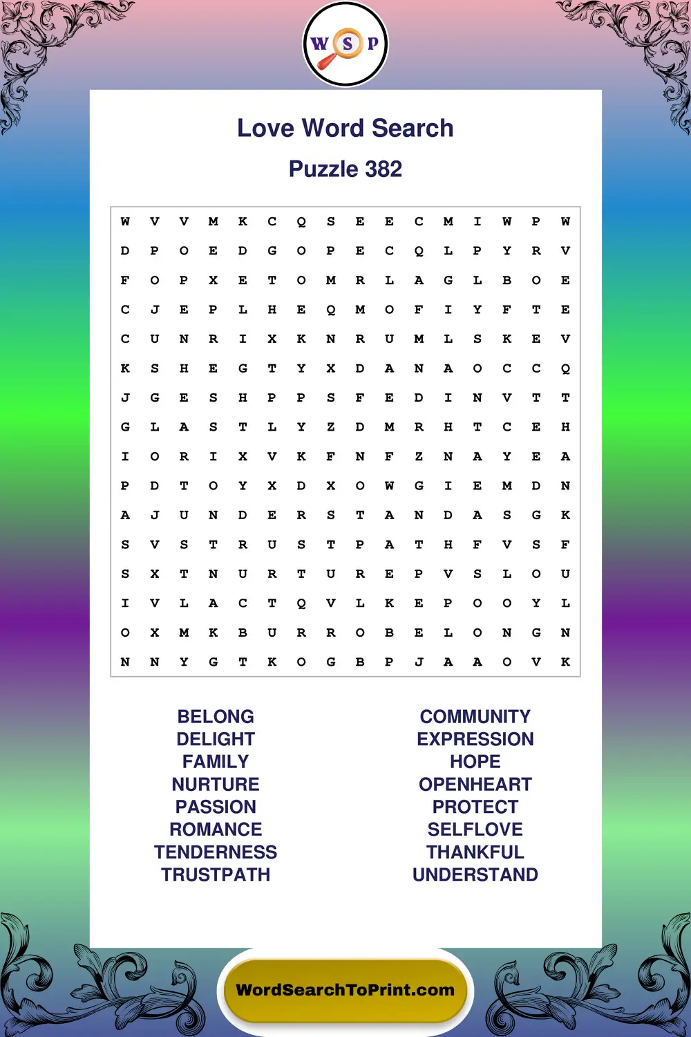 Love Word Search Puzzle 382