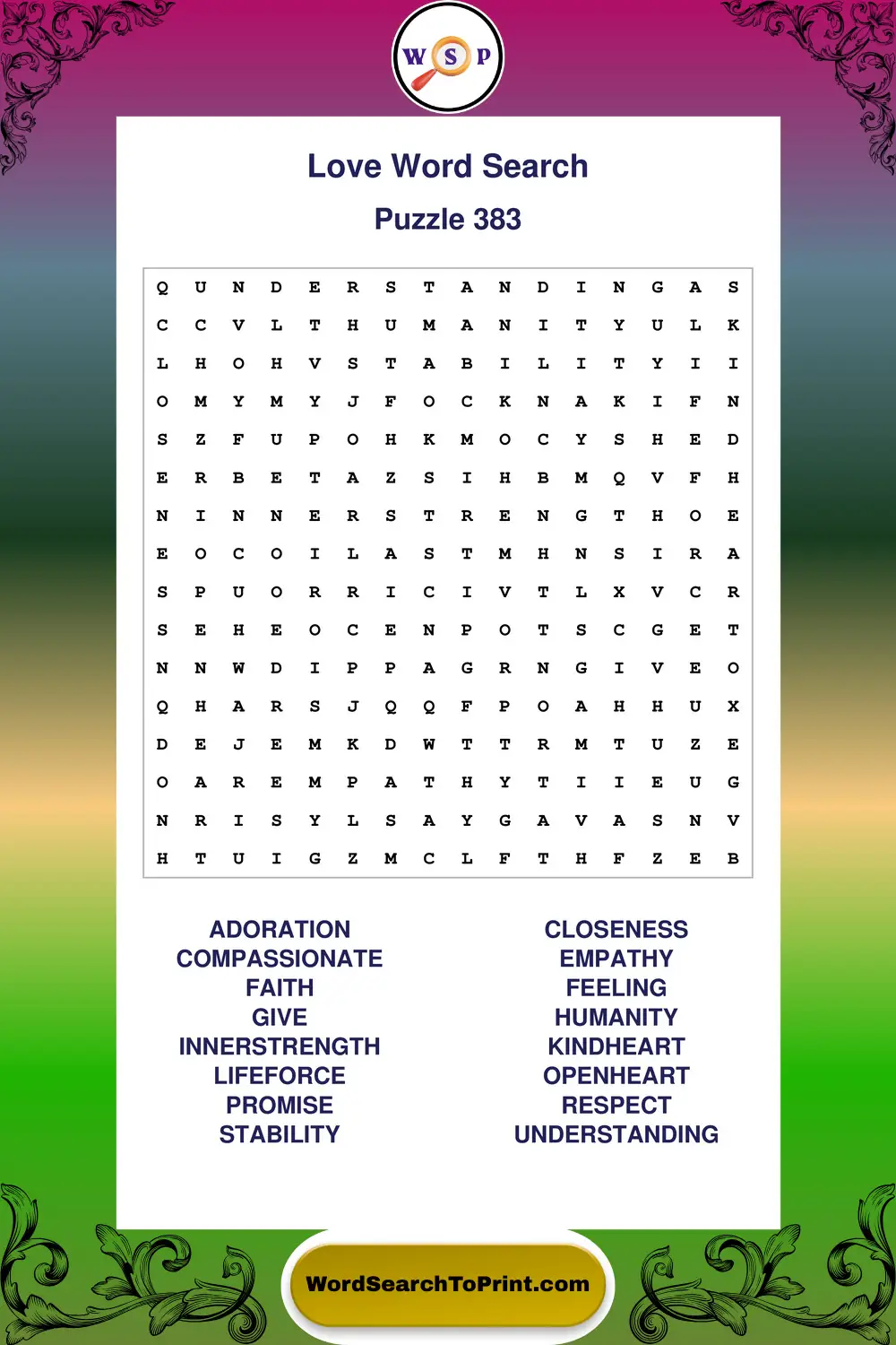 Love Word Search Puzzle 383