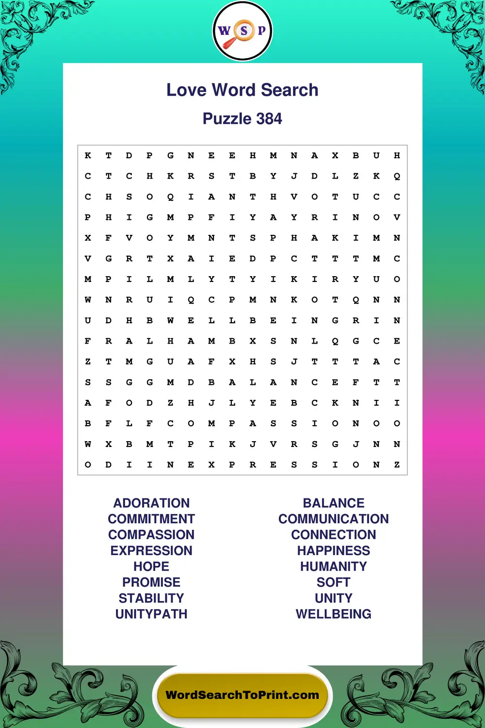 Love Word Search Puzzle 384
