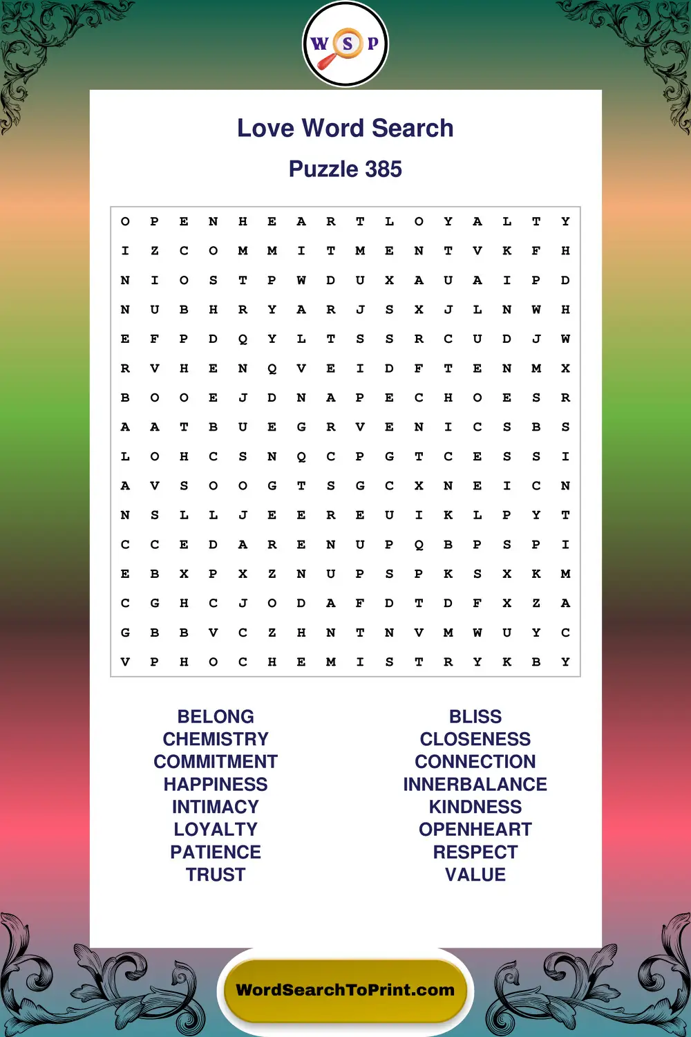 Love Word Search Puzzle 385