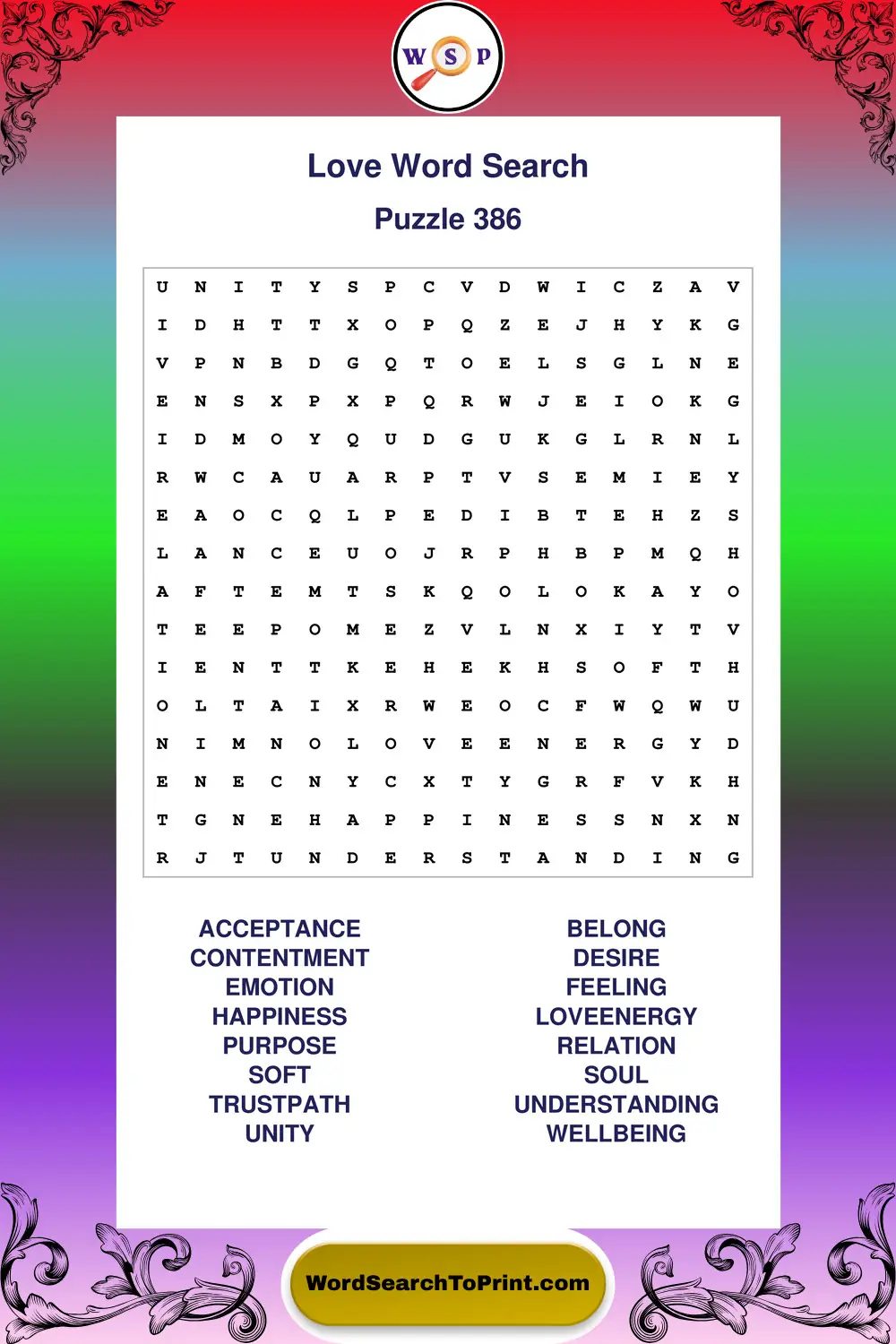 Love Word Search Puzzle 386