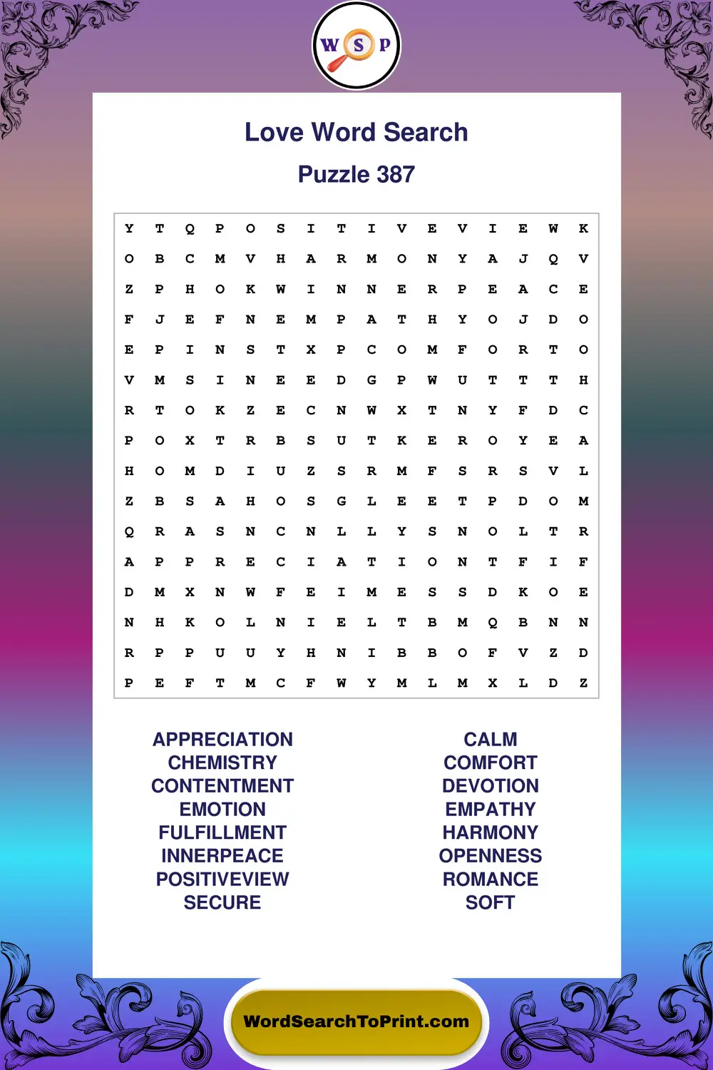 Love Word Search Puzzle 387