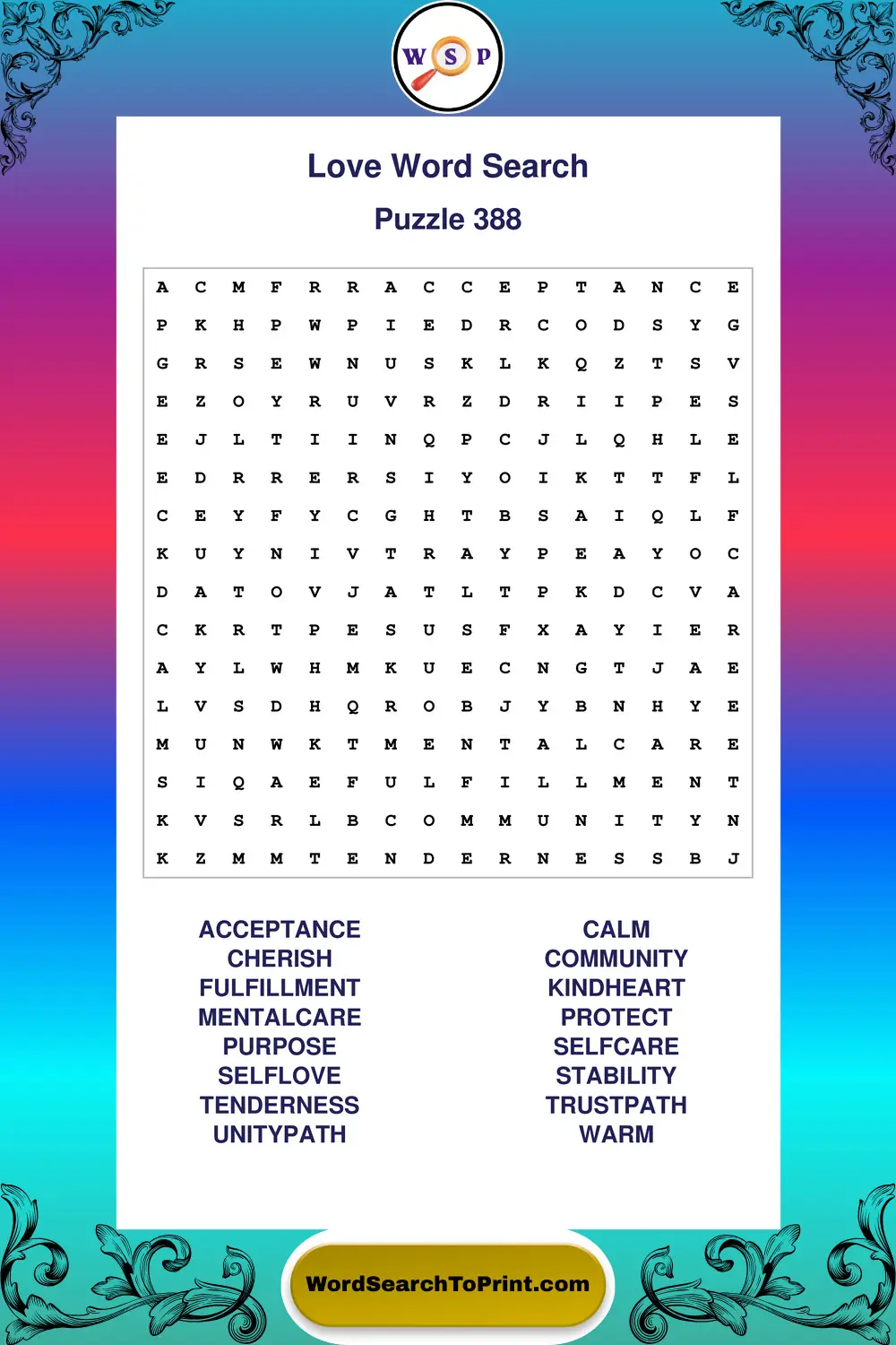 Love Word Search Puzzle 388