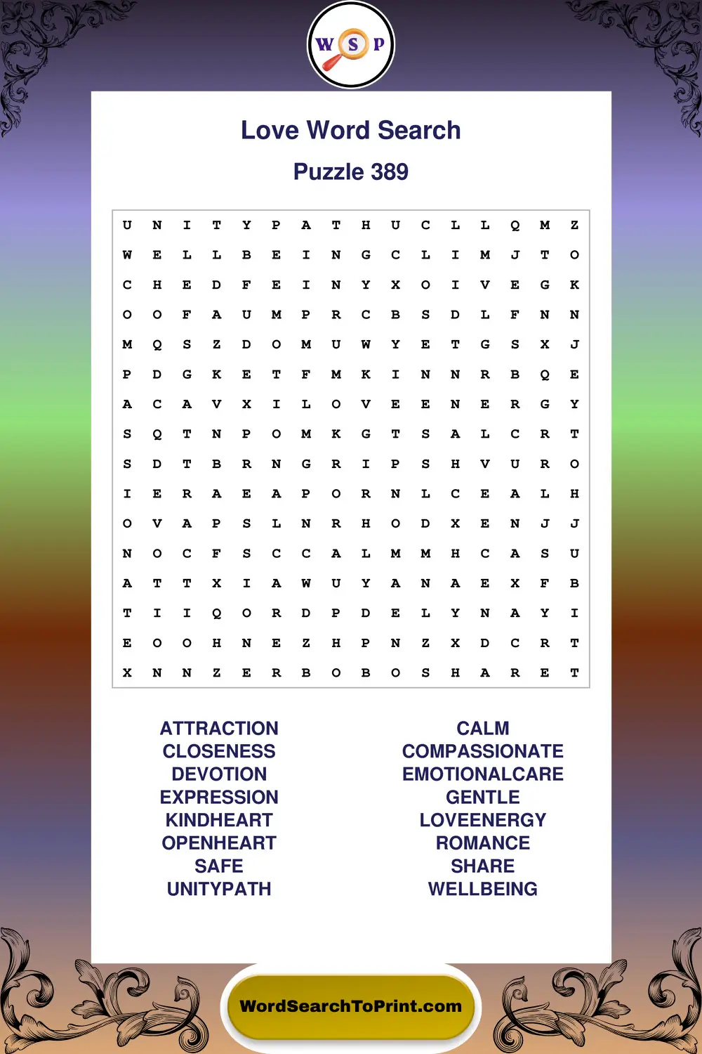 Love Word Search Puzzle 389