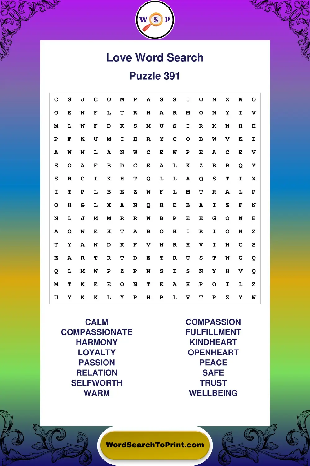 Love Word Search Puzzle 391