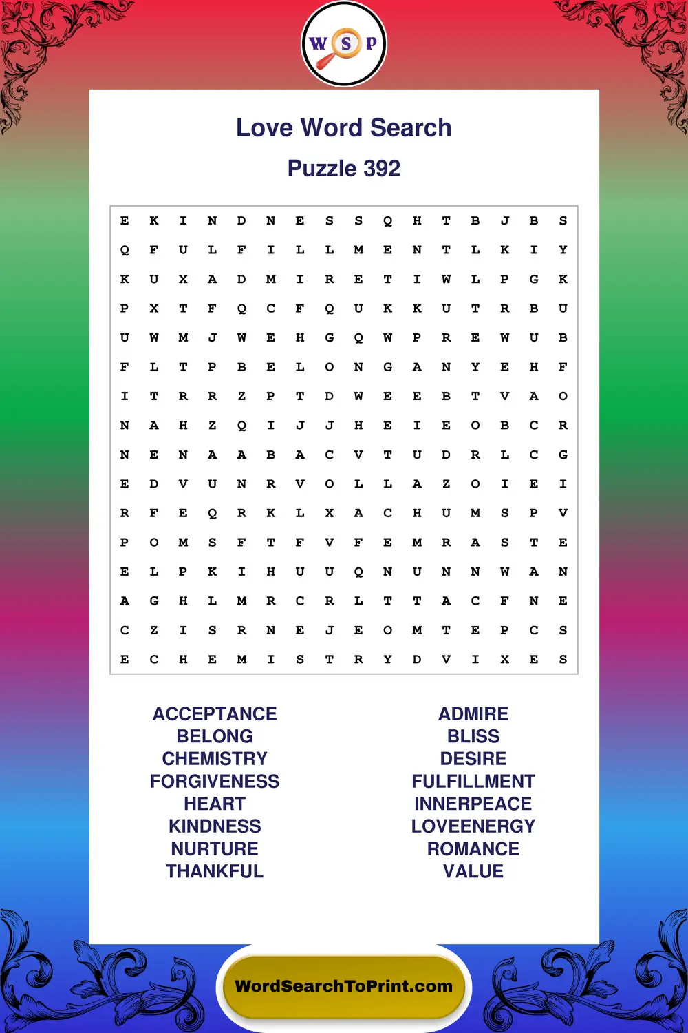 Love Word Search Puzzle 392
