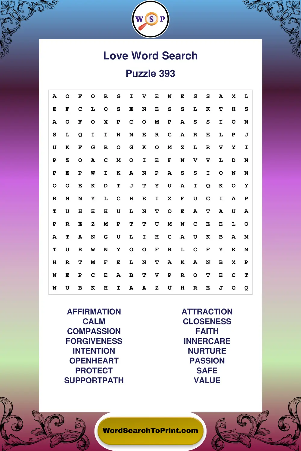 Love Word Search Puzzle 393