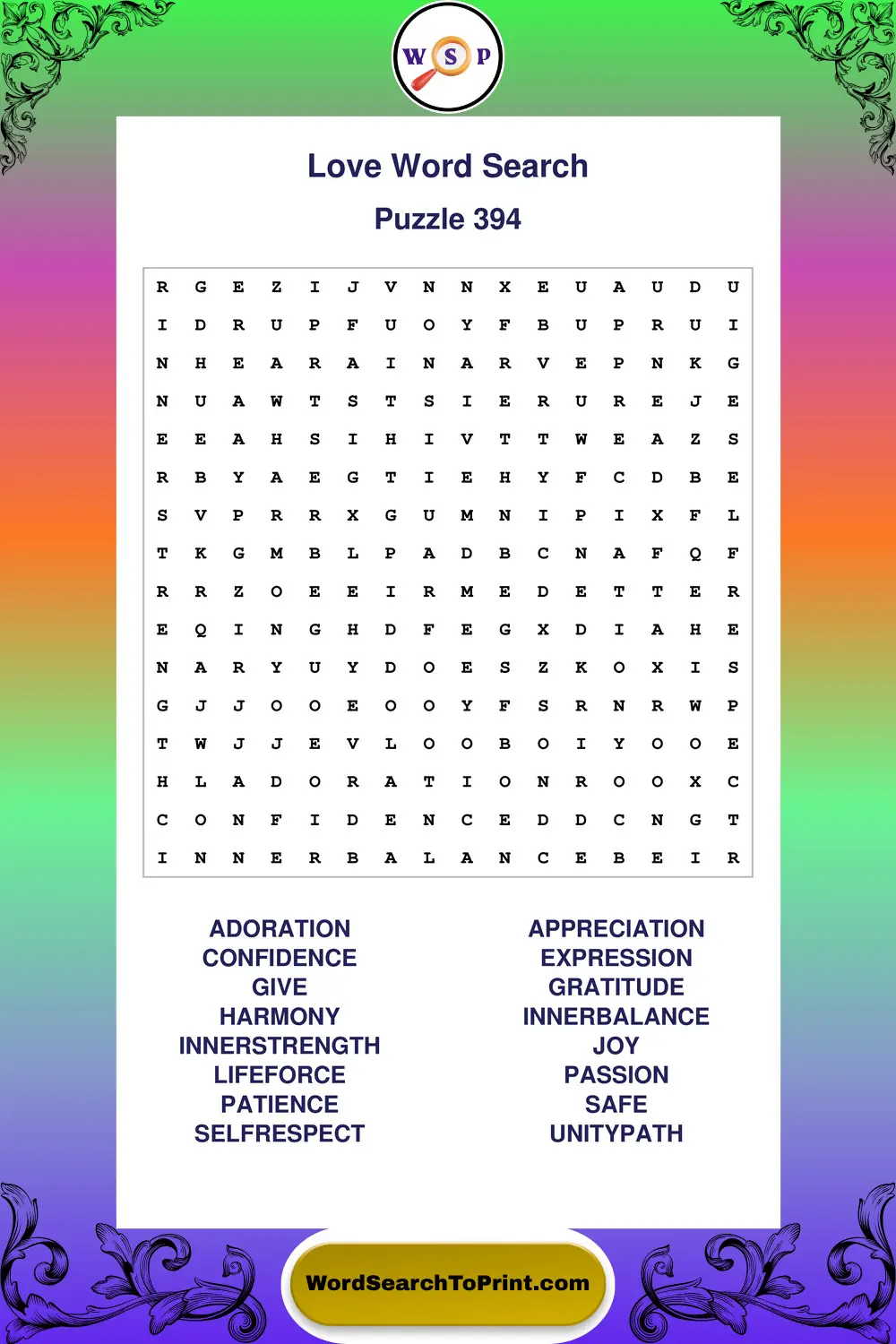 Love Word Search Puzzle 394