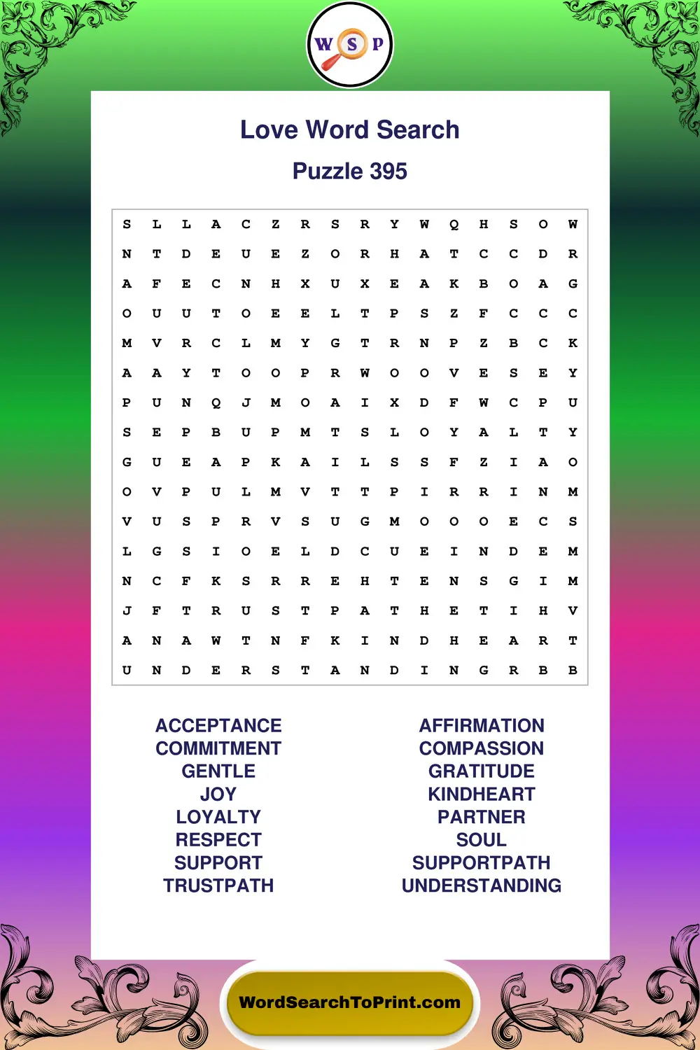 Love Word Search Puzzle 395