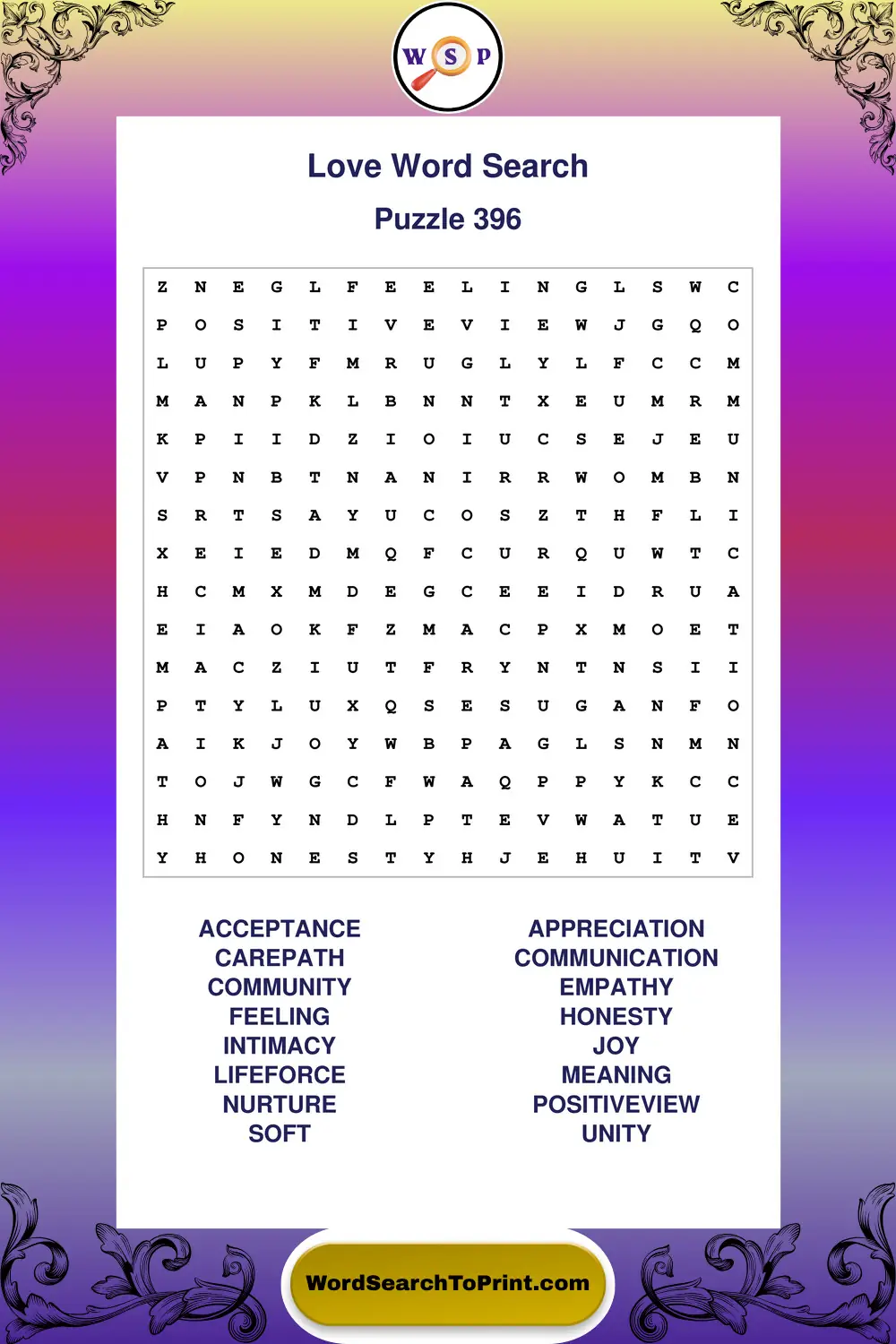 Love Word Search Puzzle 396