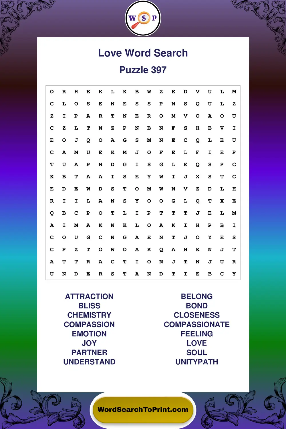 Love Word Search Puzzle 397