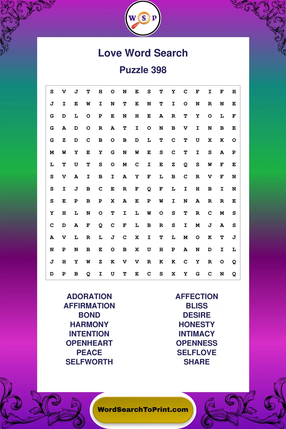 Love Word Search Puzzle 398