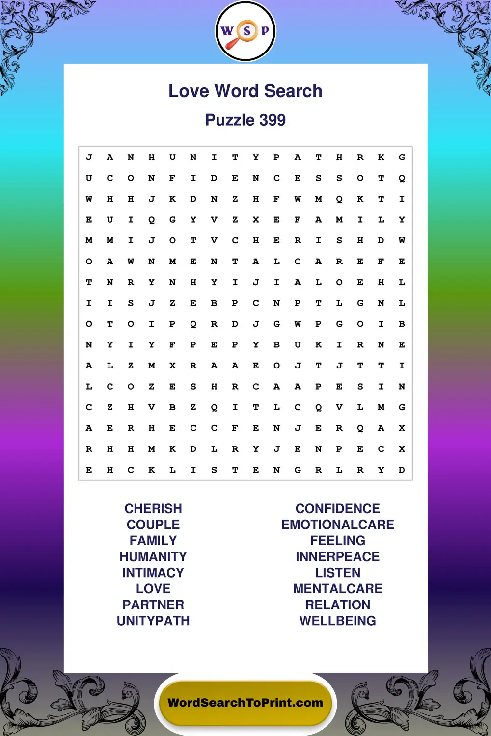 Love Word Search Puzzle 399