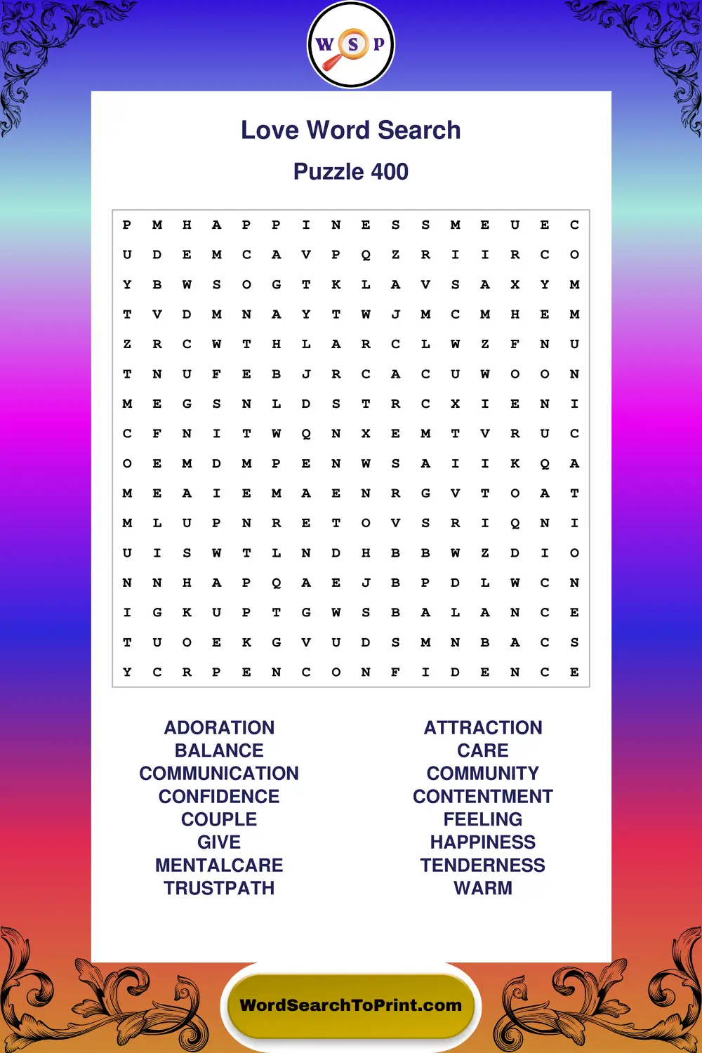 Love Word Search Puzzle 400