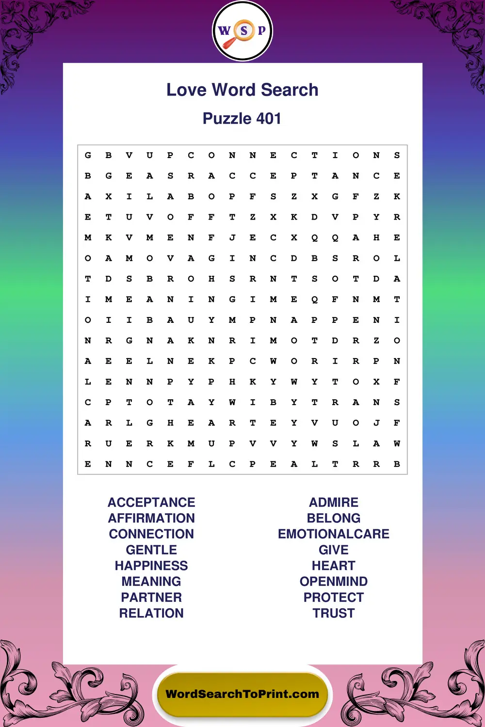 Love Word Search Puzzle 401