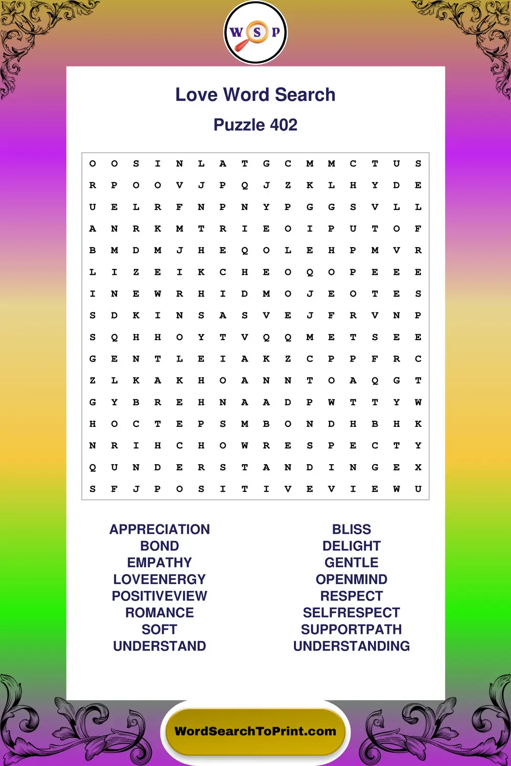 Love Word Search Puzzle 402