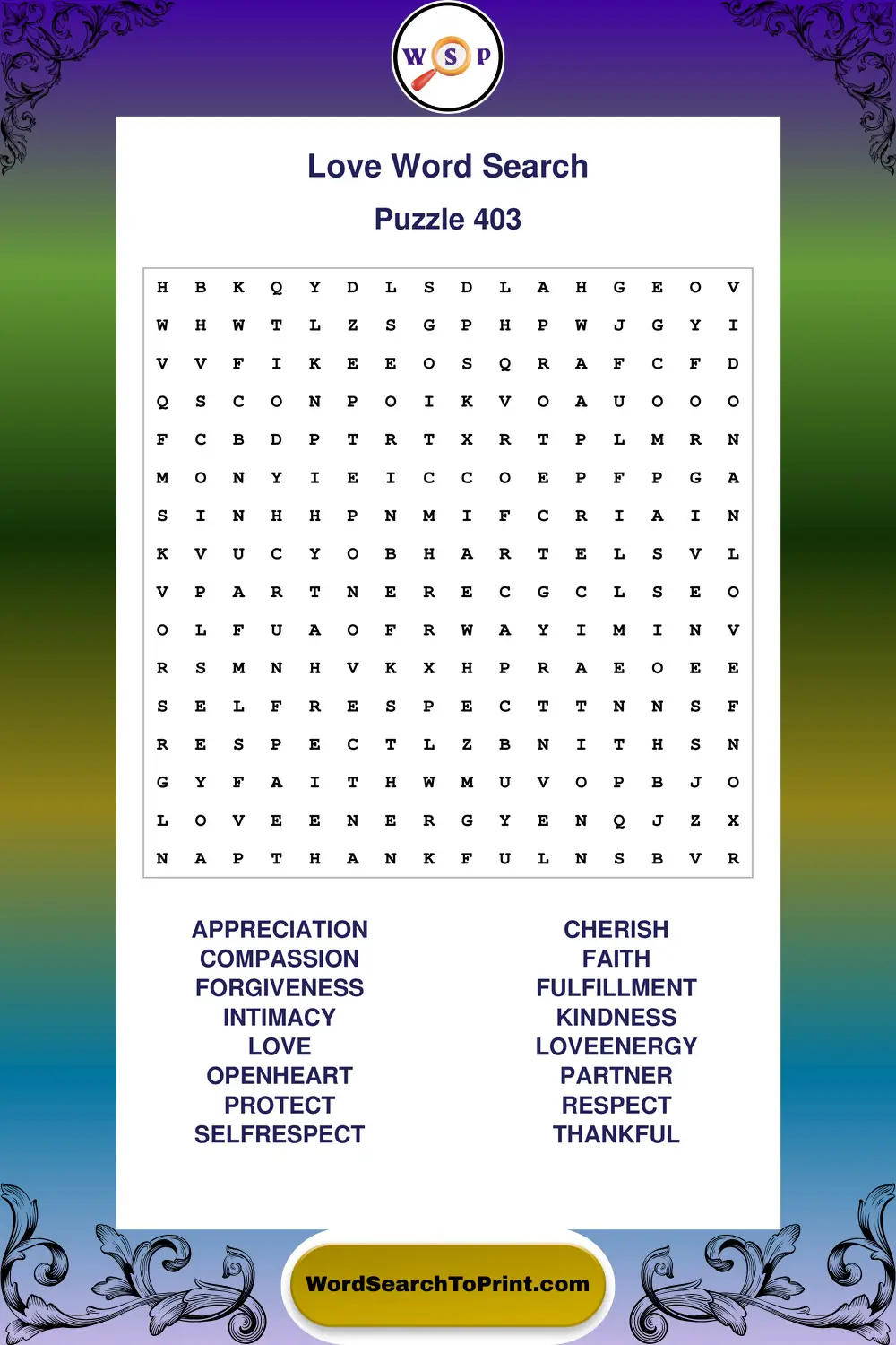 Love Word Search Puzzle 403
