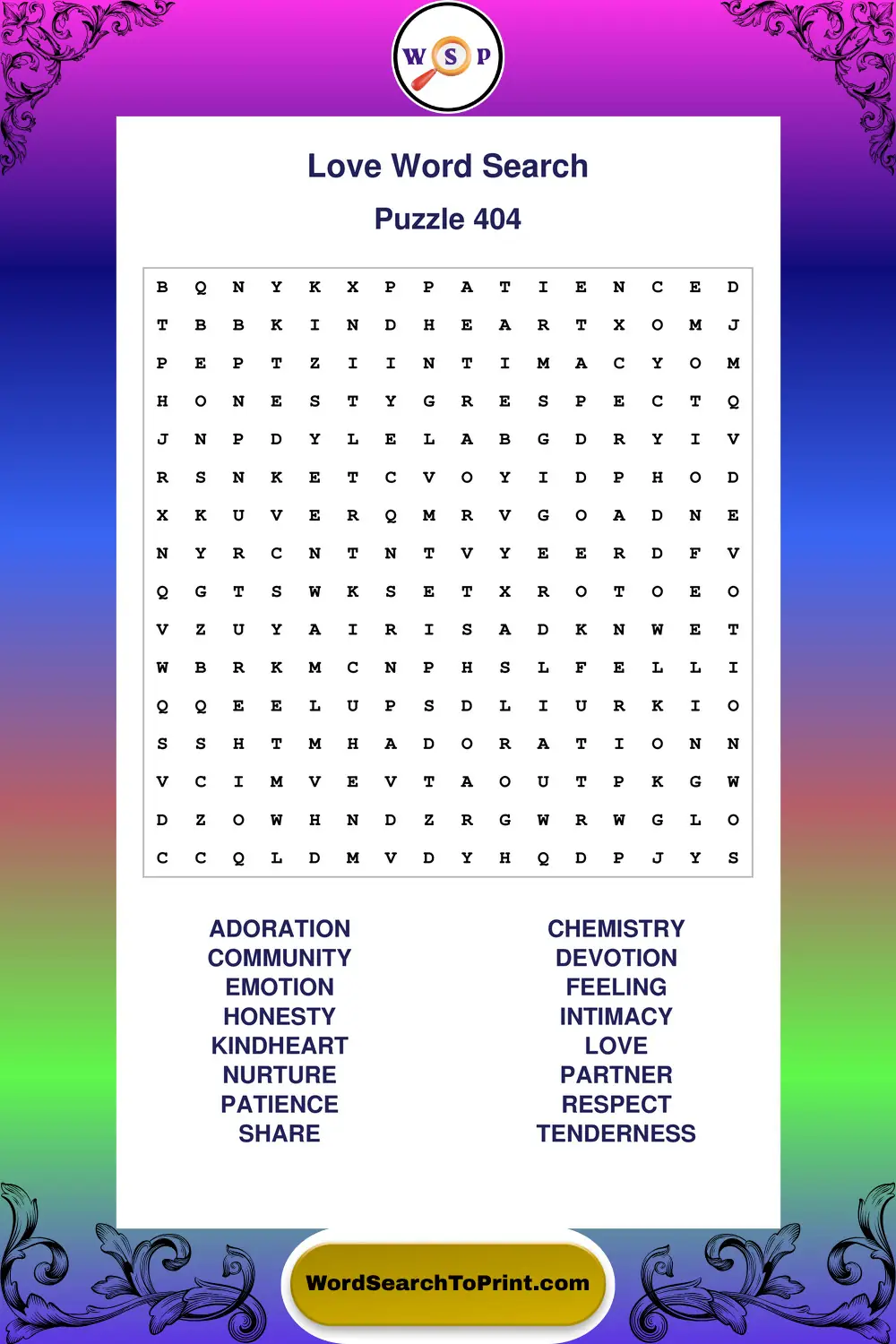 Love Word Search Puzzle 404