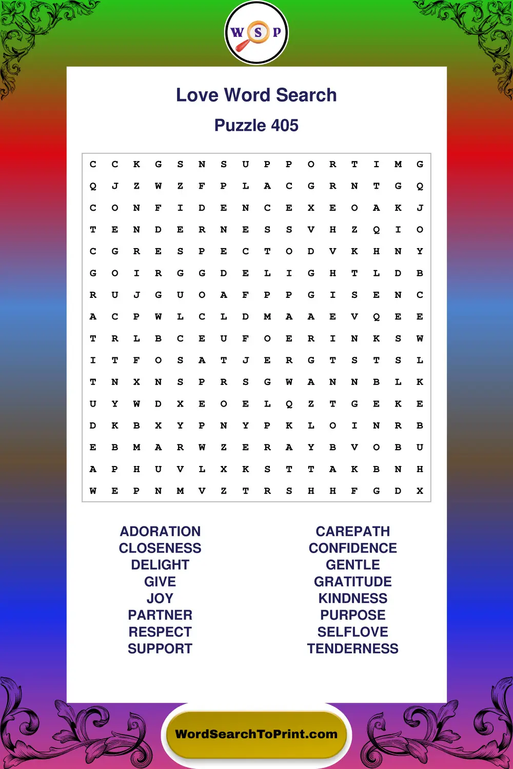 Love Word Search Puzzle 405