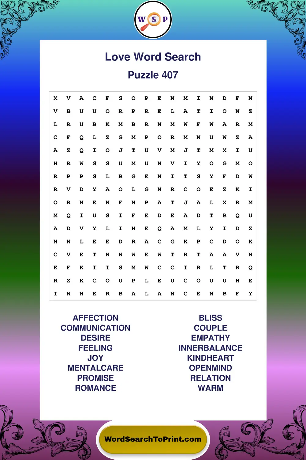 Love Word Search Puzzle 407