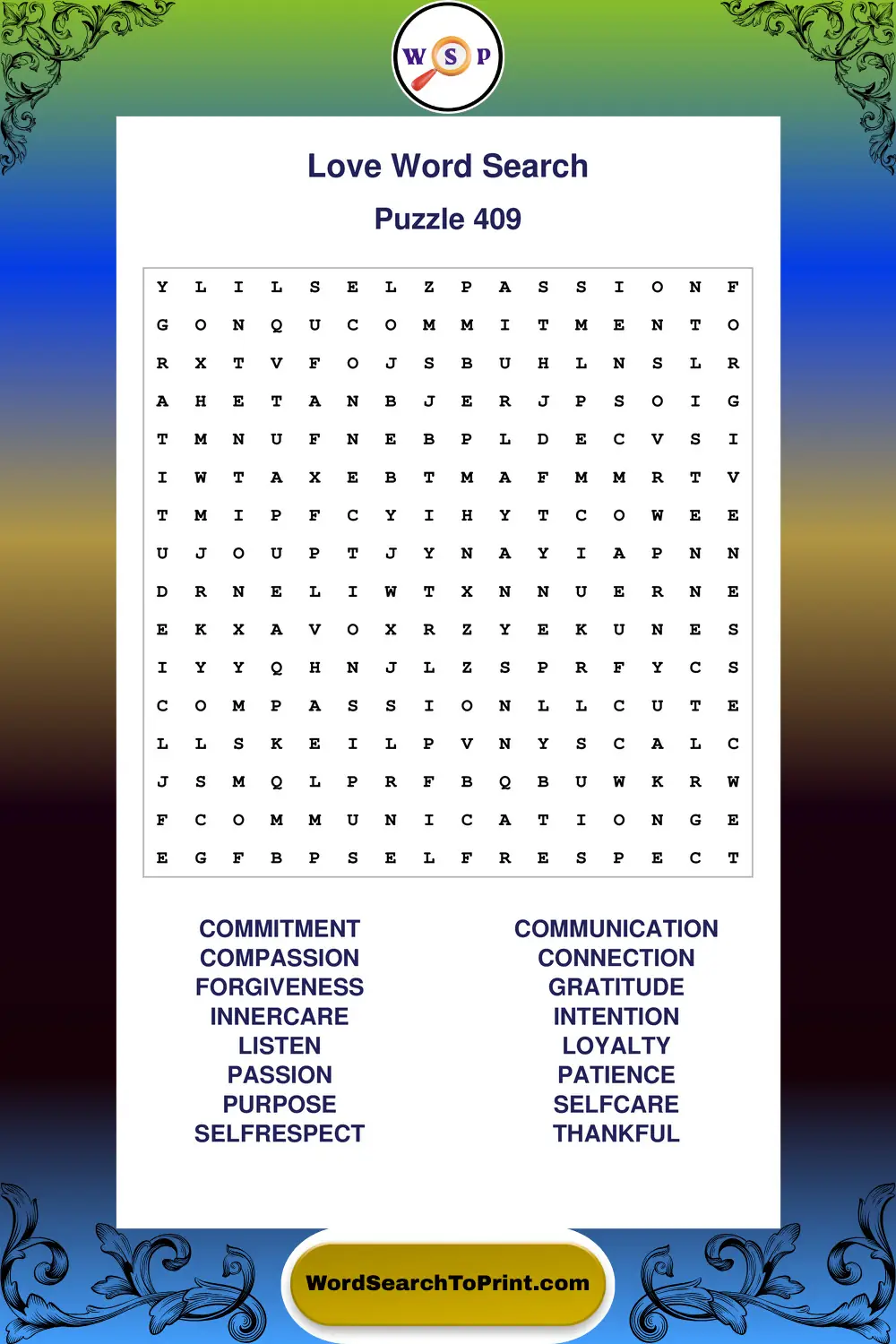 Love Word Search Puzzle 409