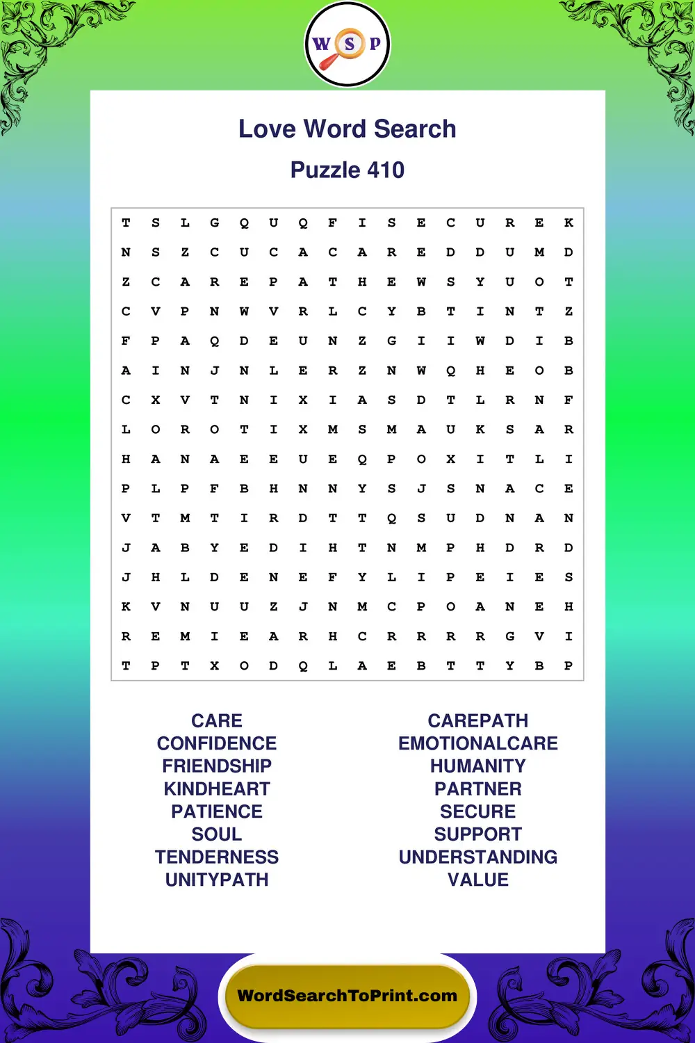 Love Word Search Puzzle 410