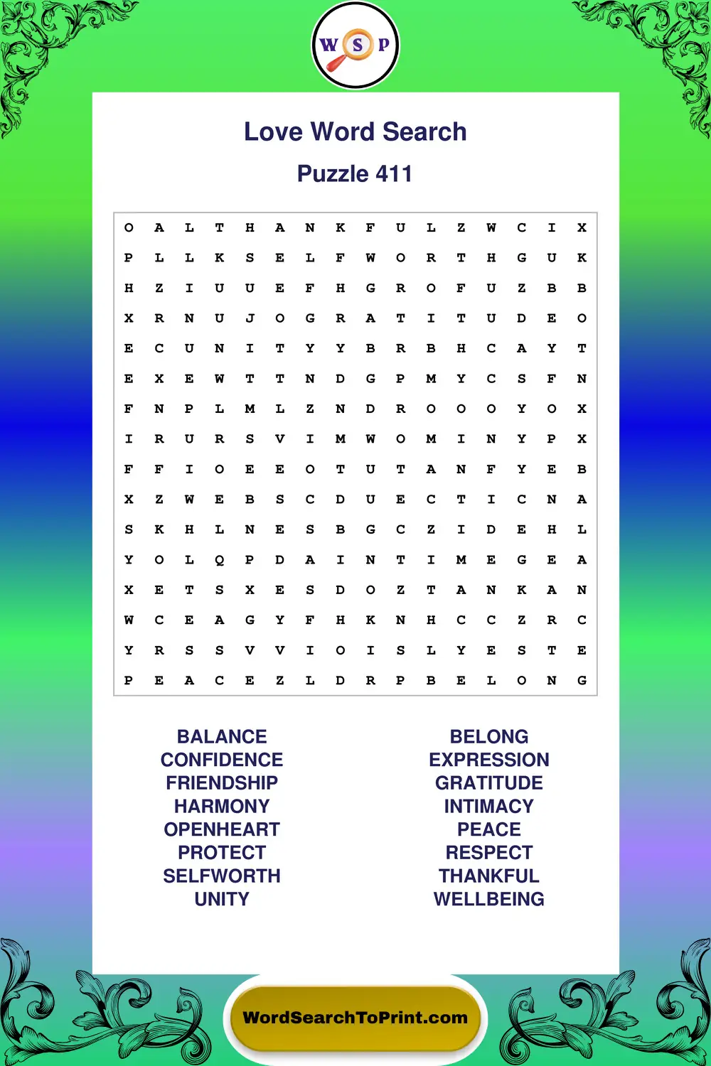 Love Word Search Puzzle 411