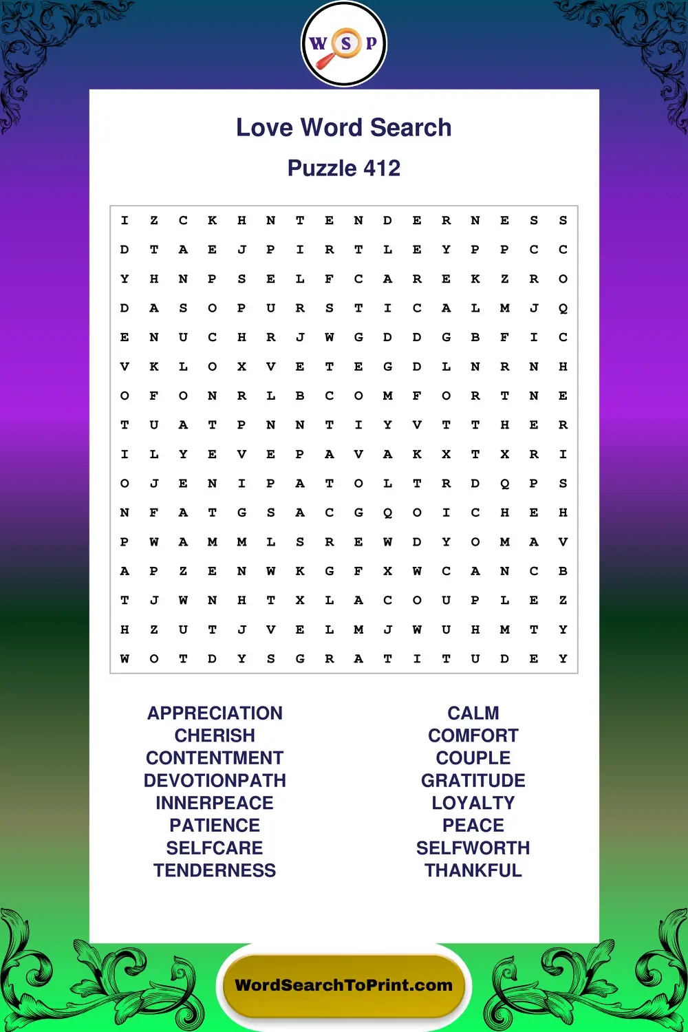 Love Word Search Puzzle 412