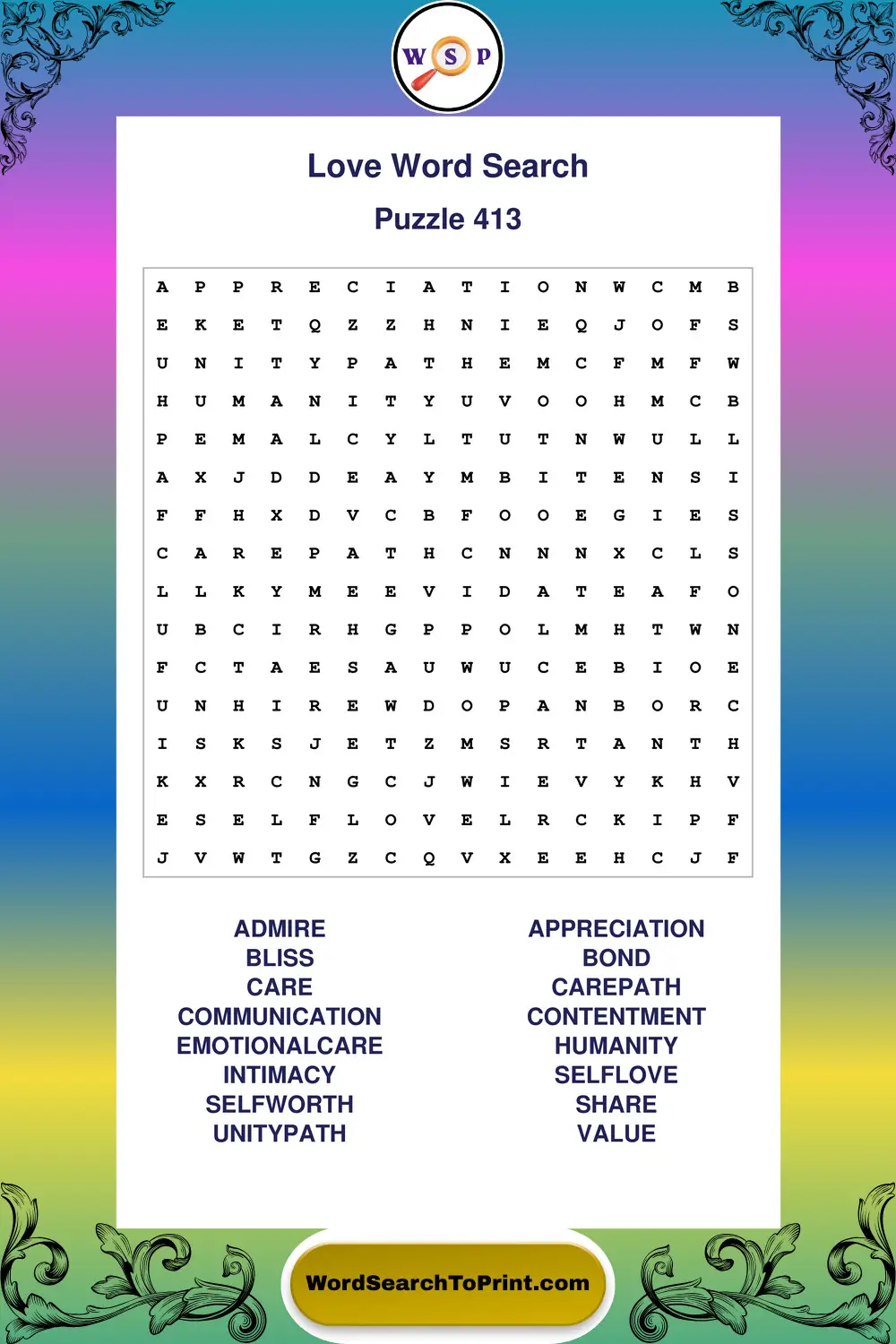 Love Word Search Puzzle 413