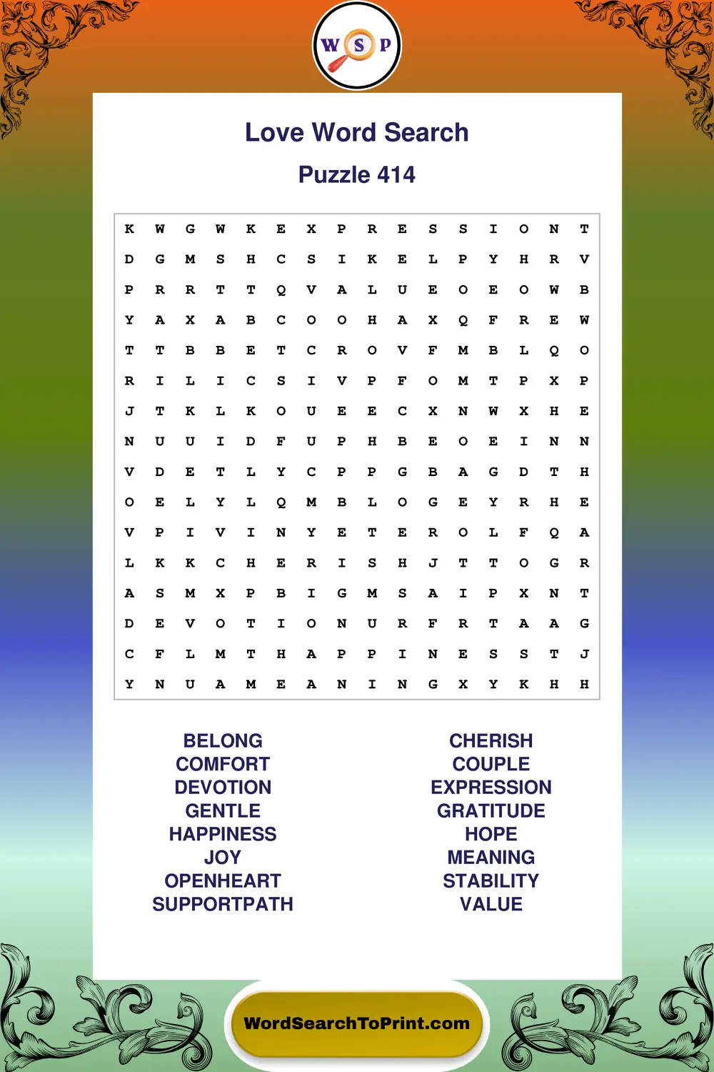 Love Word Search Puzzle 414