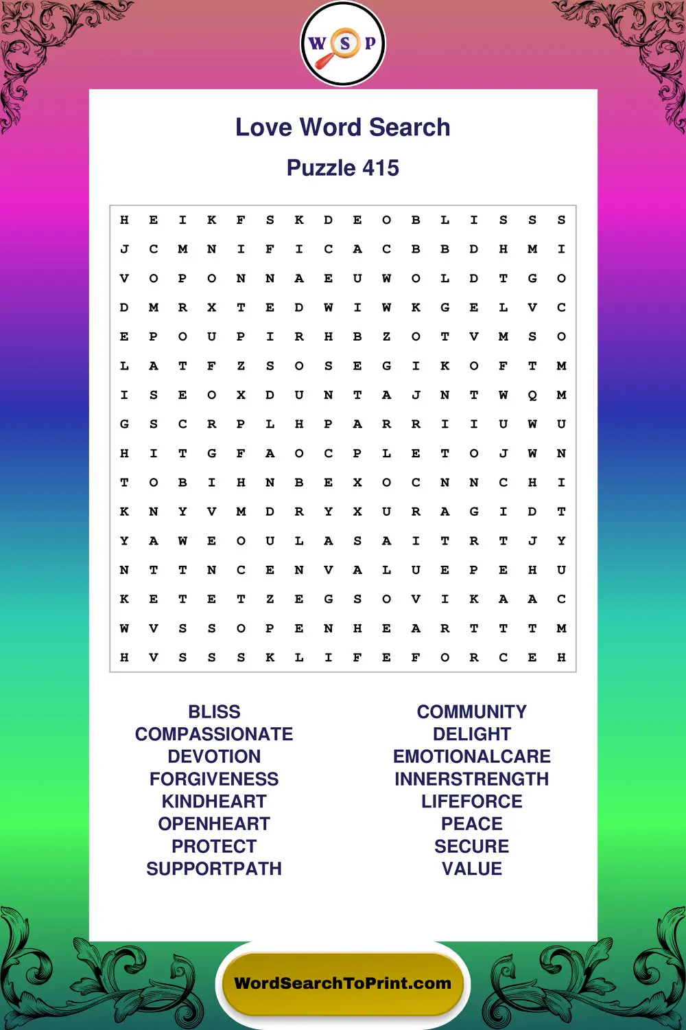 Love Word Search Puzzle 415