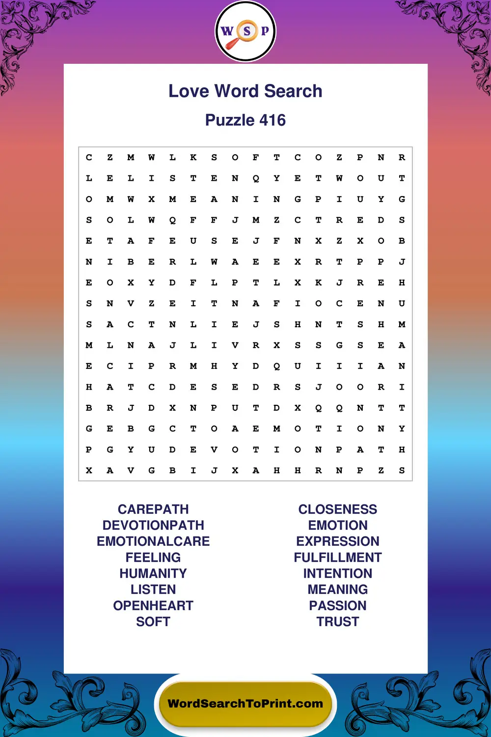 Love Word Search Puzzle 416