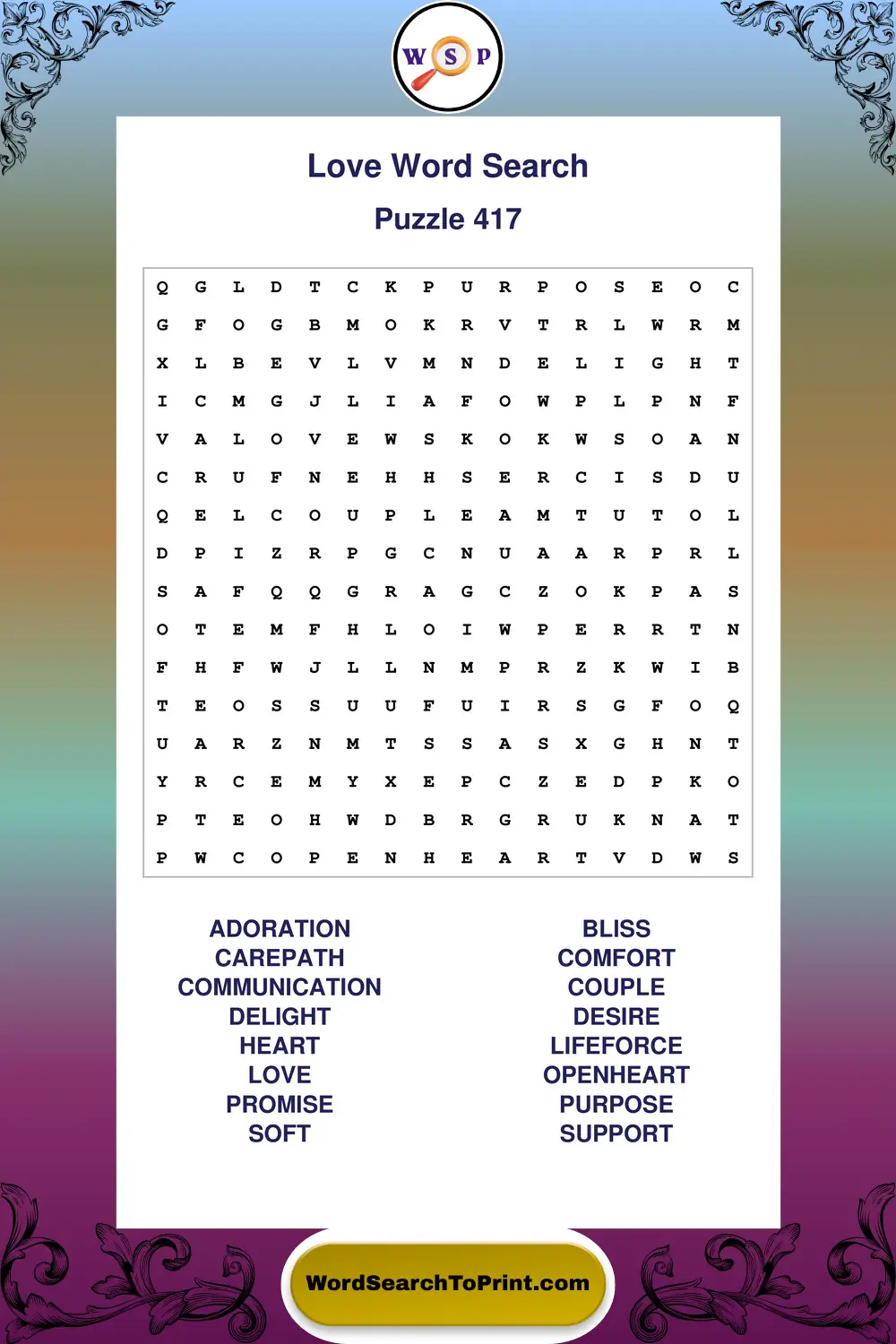 Love Word Search Puzzle 417