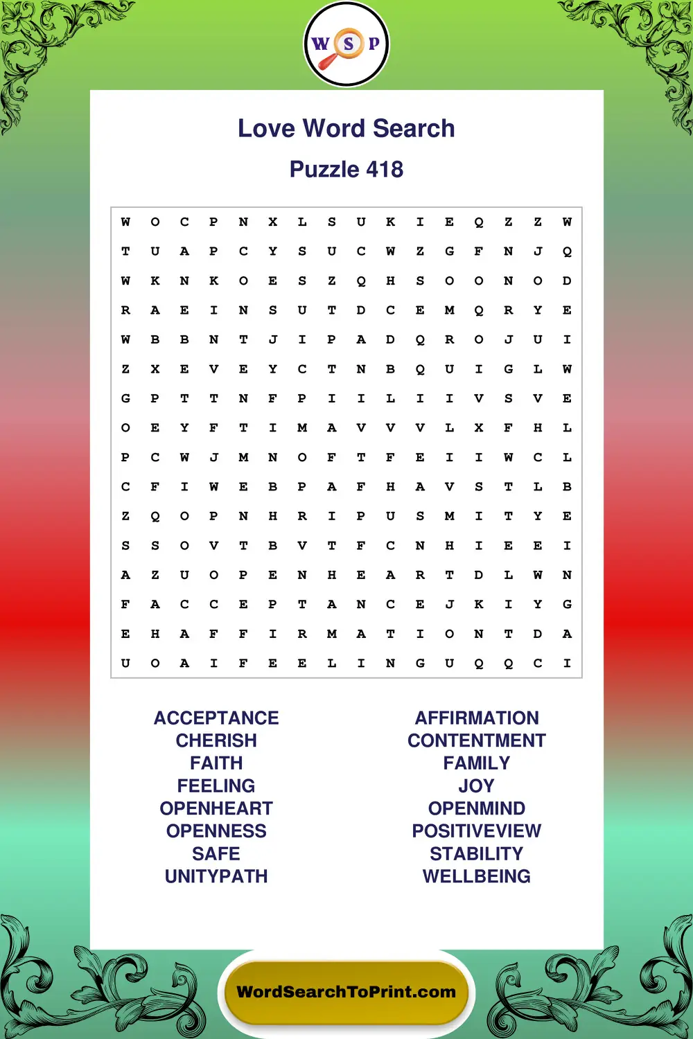 Love Word Search Puzzle 418