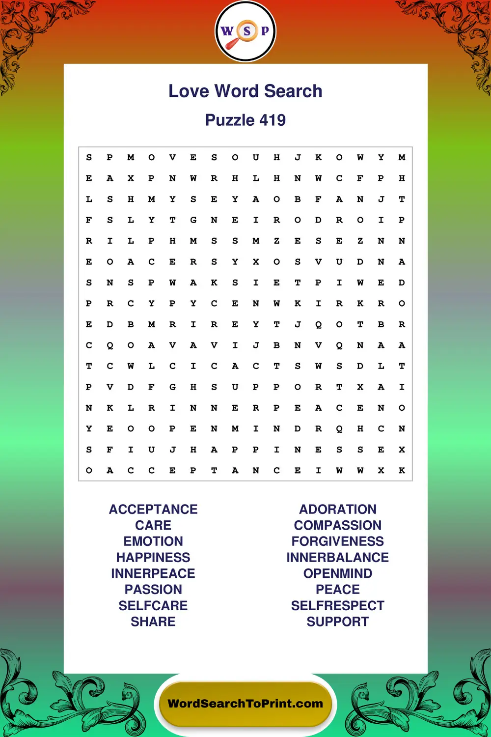 Love Word Search Puzzle 419