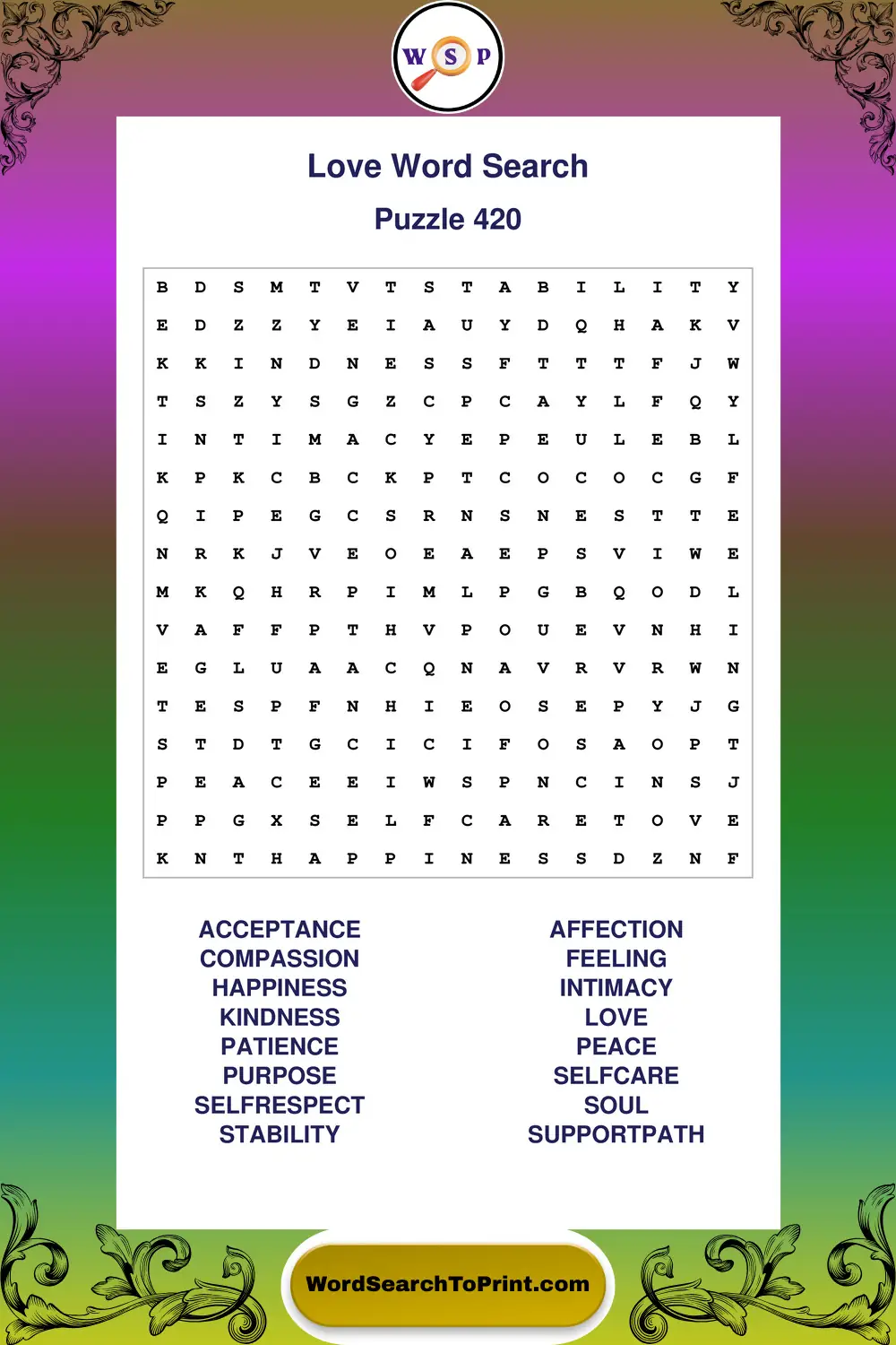 Love Word Search Puzzle 420