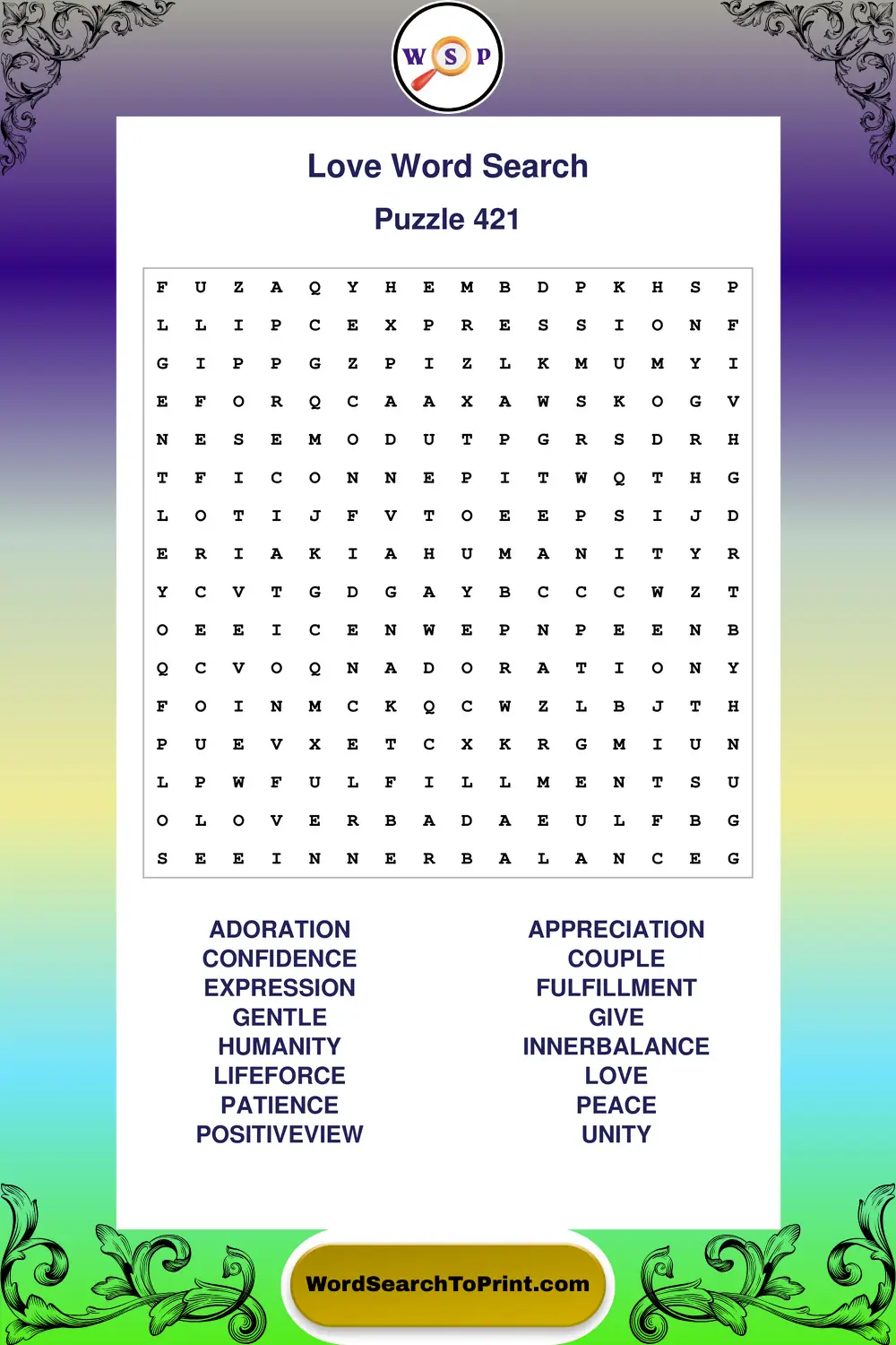 Love Word Search Puzzle 421