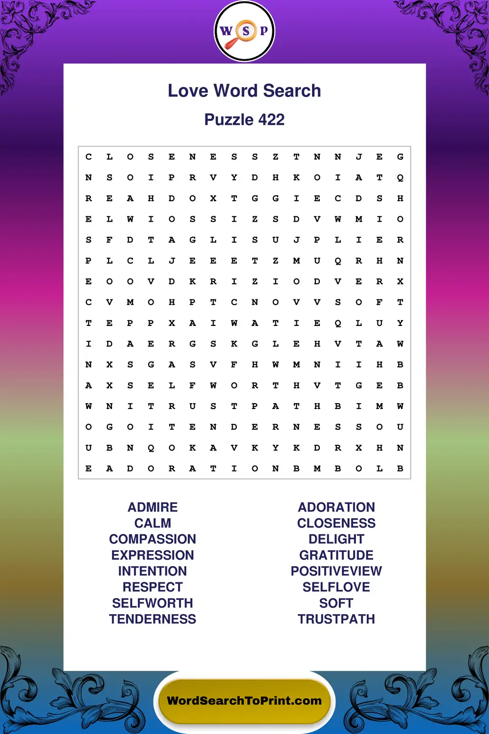 Love Word Search Puzzle 422