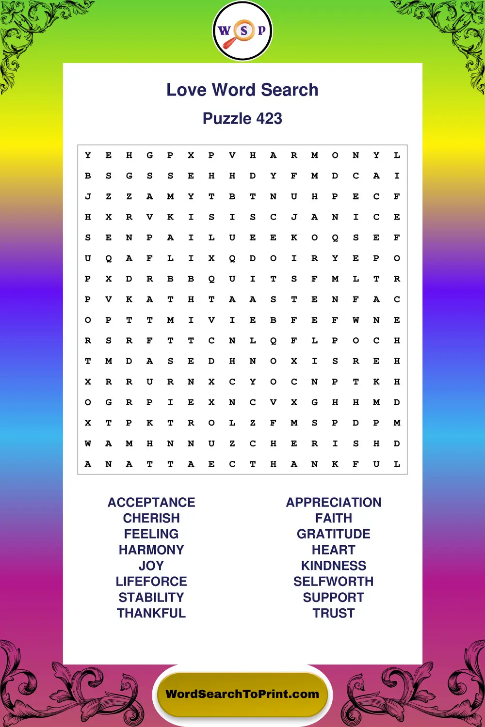 Love Word Search Puzzle 423