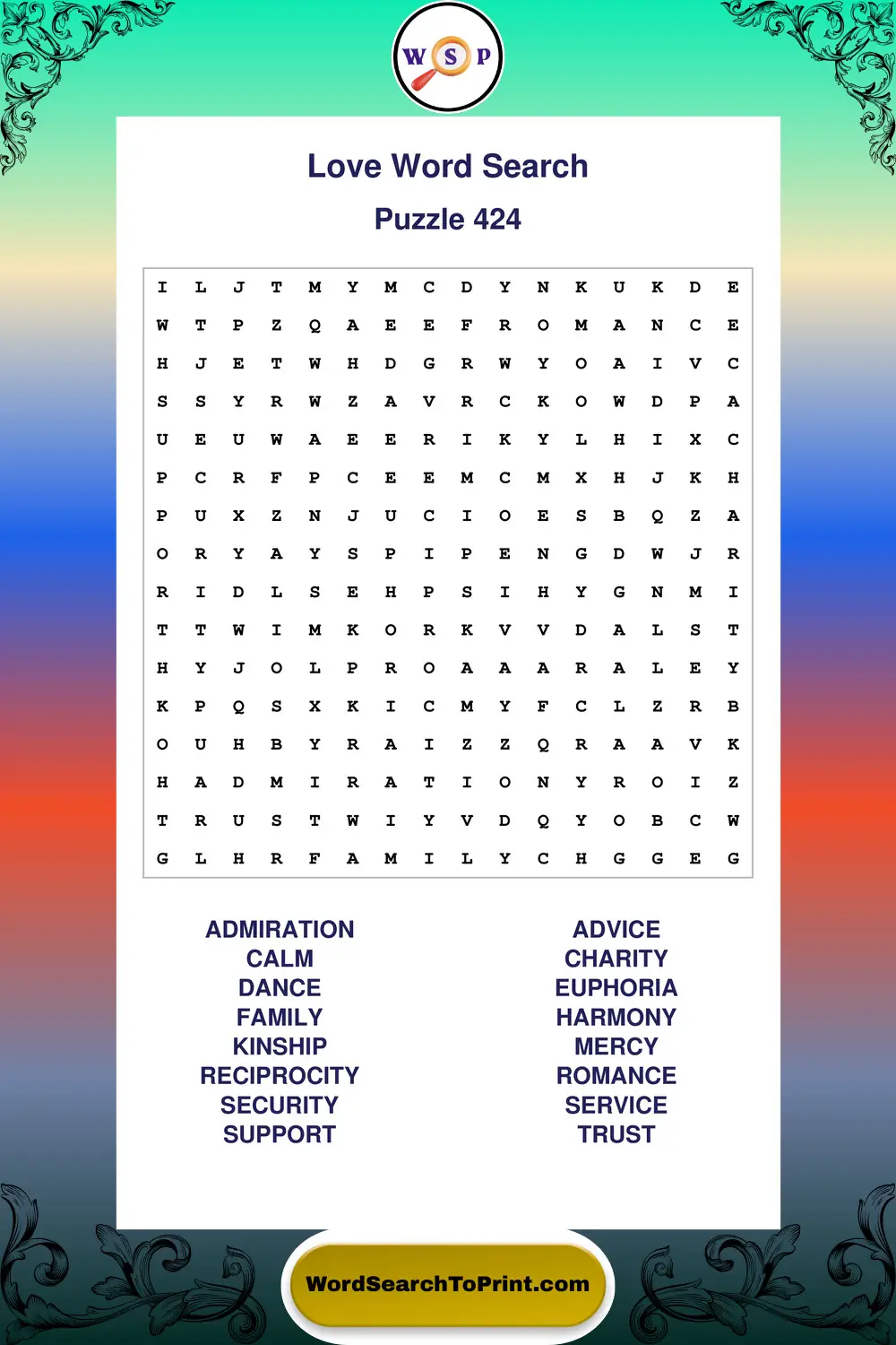 Love Word Search Puzzle 424