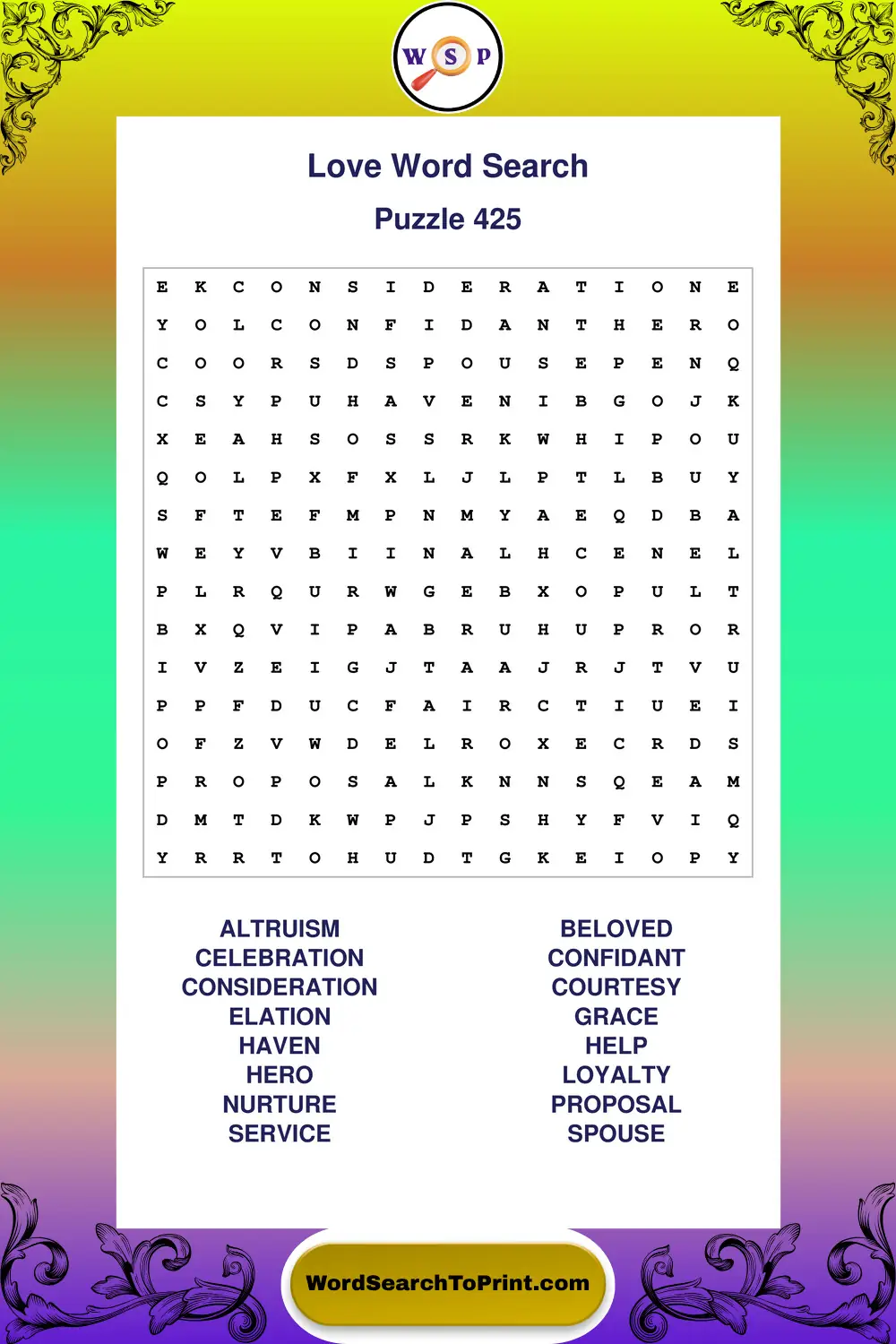 Love Word Search Puzzle 425