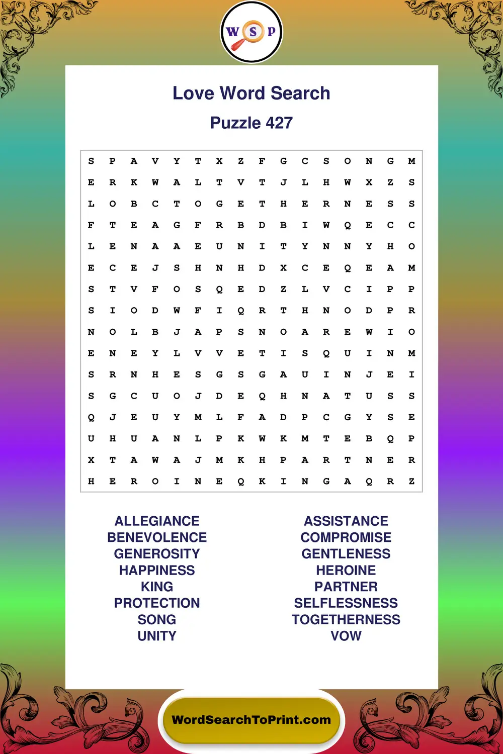 Love Word Search Puzzle 427