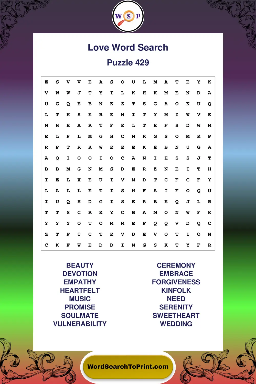 Love Word Search Puzzle 429