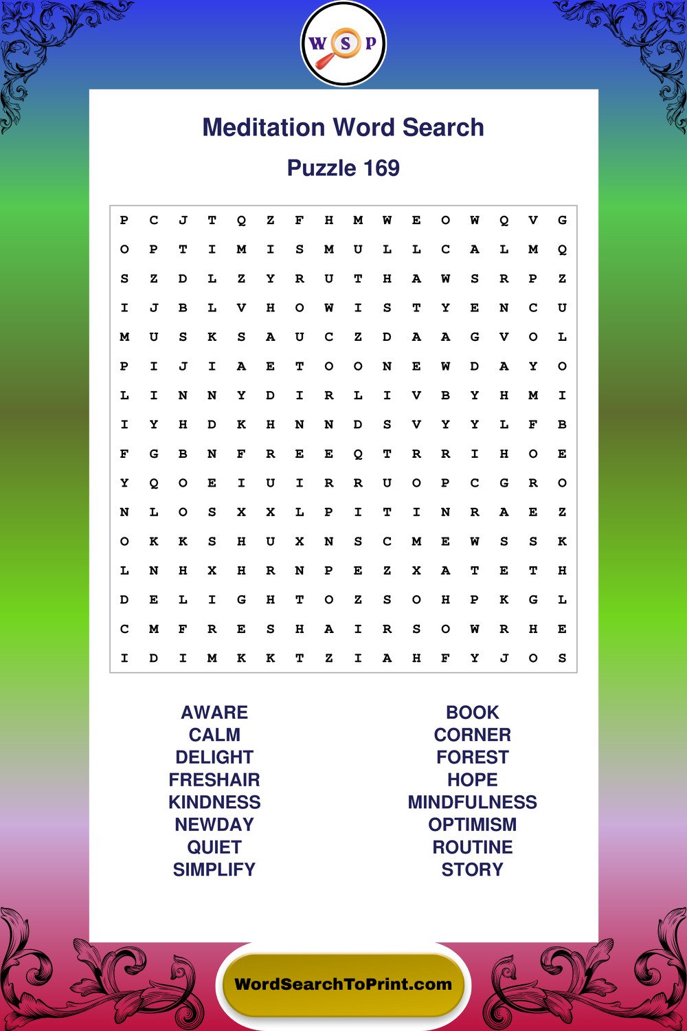 Meditation Word Search Puzzle 169