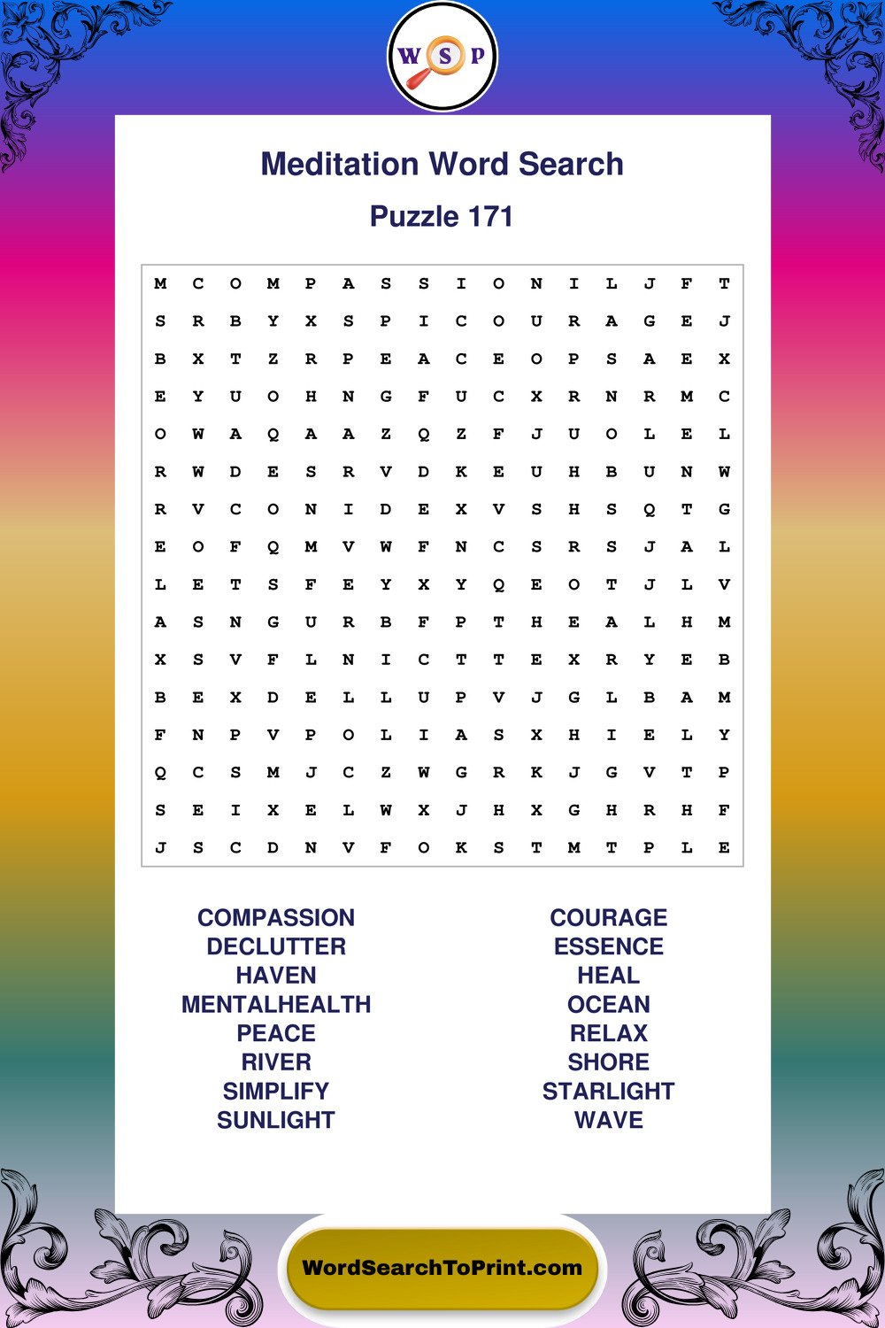 Meditation Word Search Puzzle 171