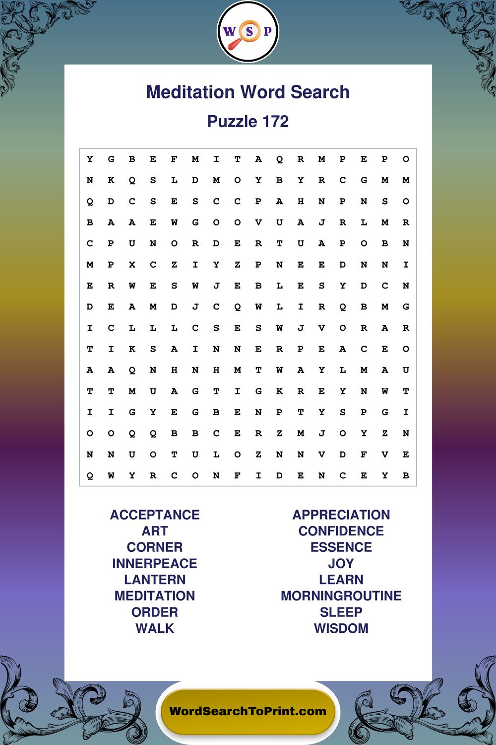 Meditation Word Search Puzzle 172