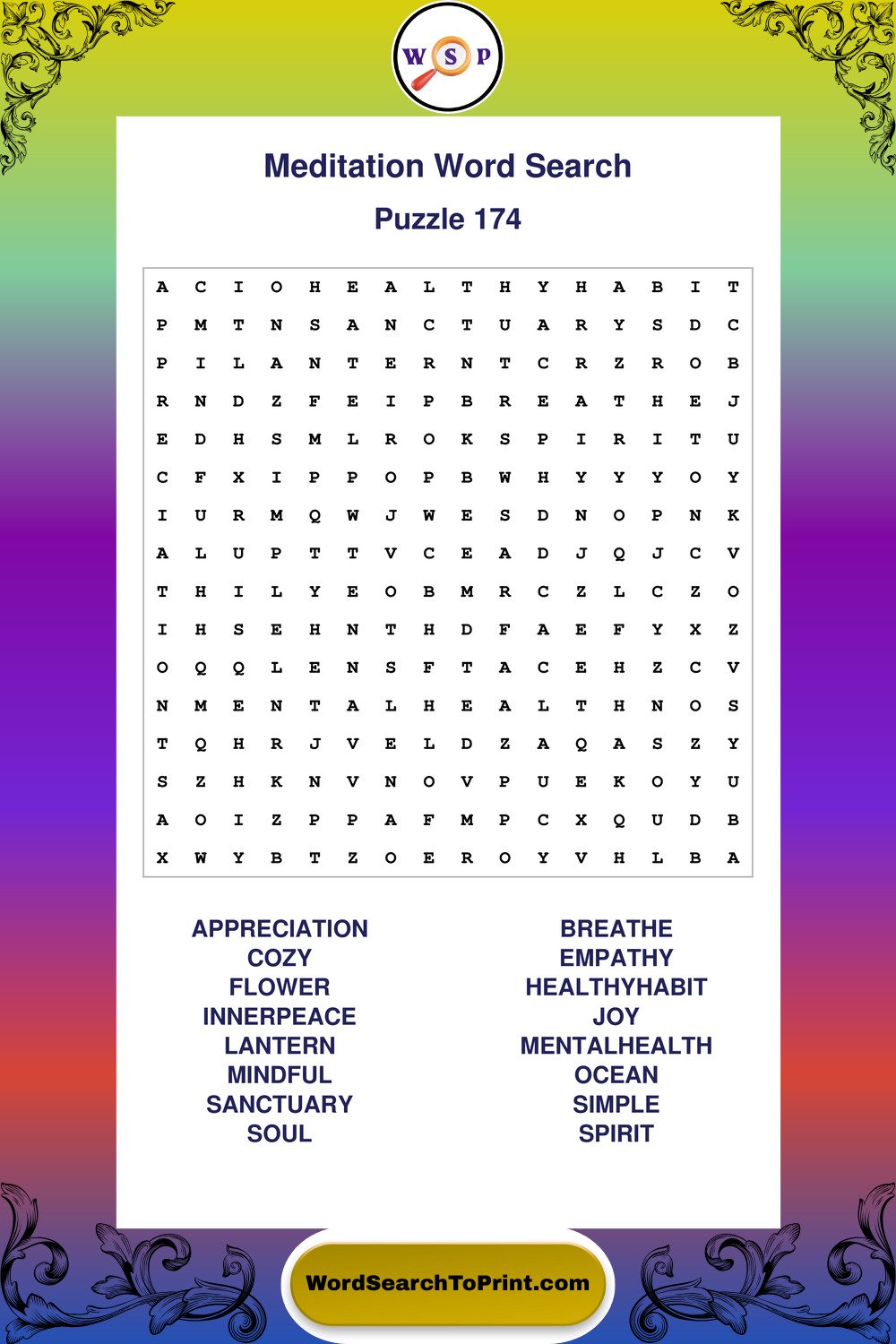 Meditation Word Search Puzzle 174